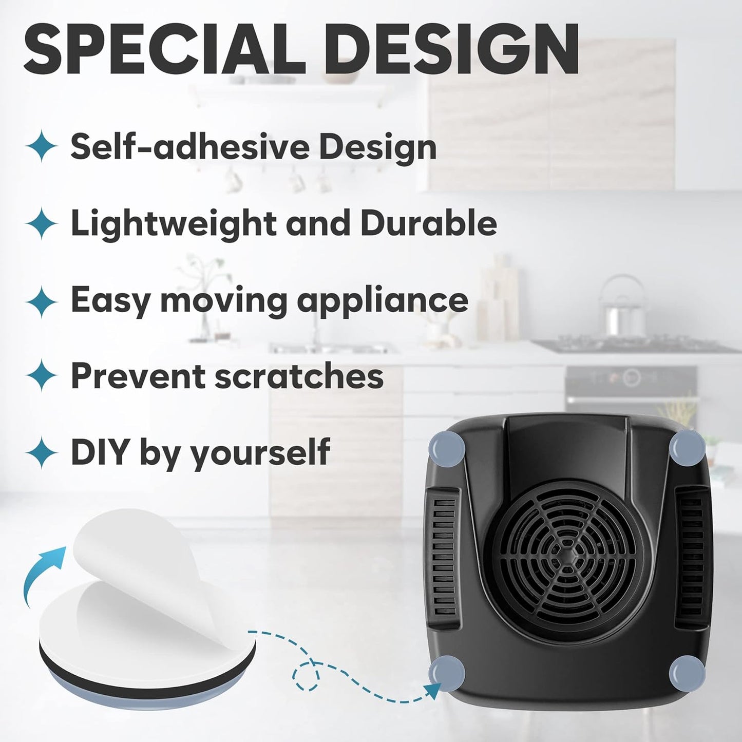 Appliance Slider for Kitchen Appliances, 36 PCS Self-Adhesive DIY Small Kitchen Appliance Slider for Most Countertop Coffee Maker, Air Fryer, Pressure Cooker, Deep Fryer, 3 Size, 19mm+22mm+25mm