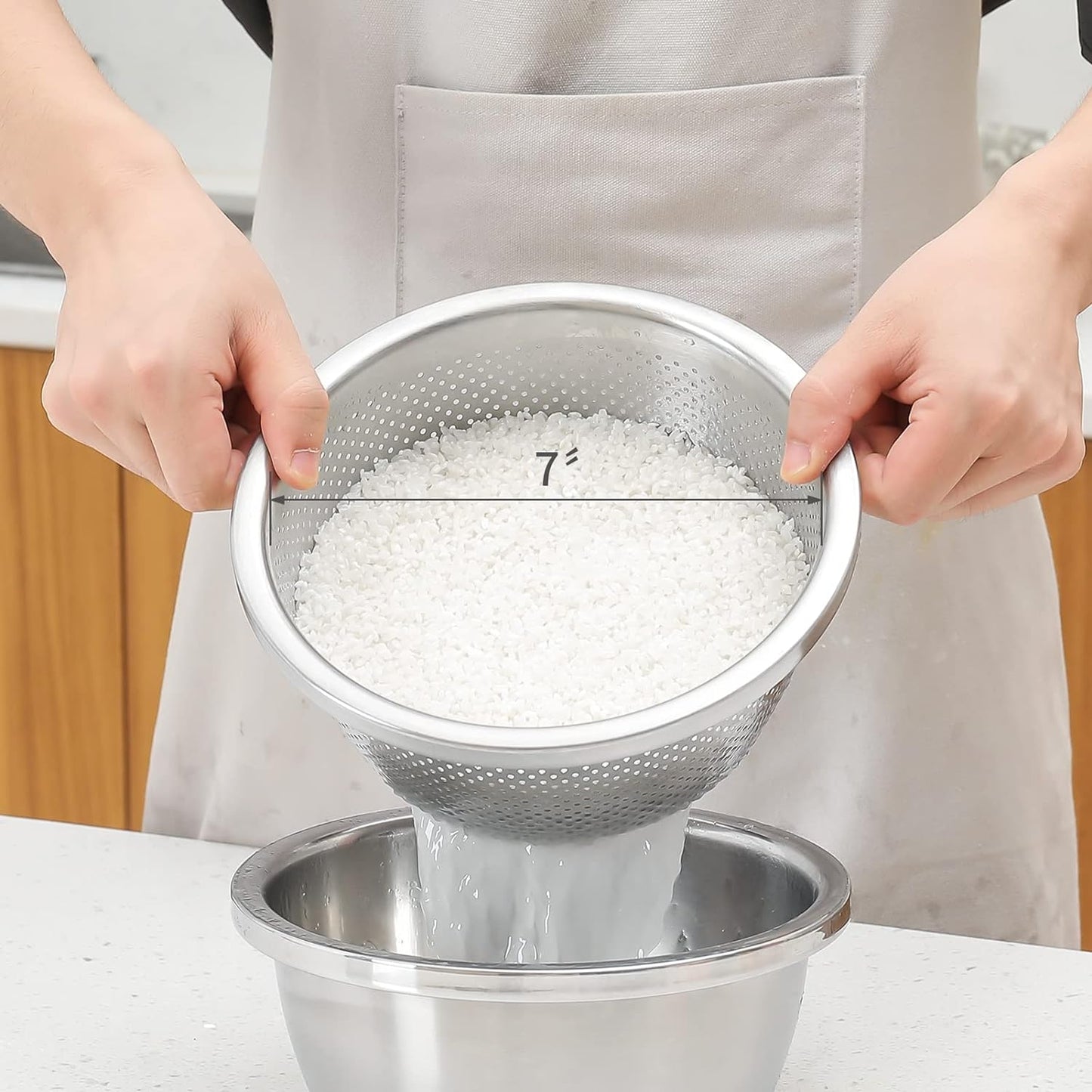 304 Stainless Steel Microporous Colander,2QT Large Capacity with Mixing Bowl For washing vegetables, fruit and rice and for draining cooked pasta(2PC)