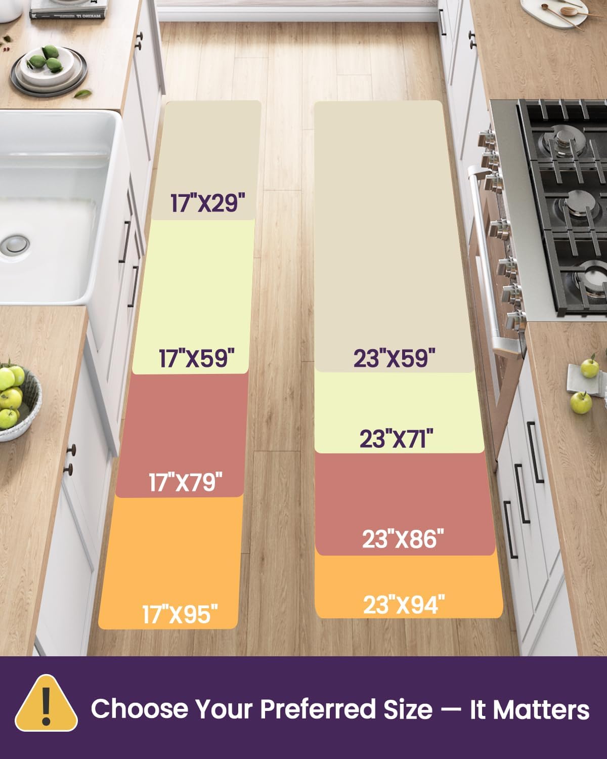 DEXI Kitchen Floor Mats Cushioned Anti Fatigue, 17x95, Large Long Standing Runner Rug Waterproof, Comfort Memory Foam Padded for Front Sink Laundry, Beige White