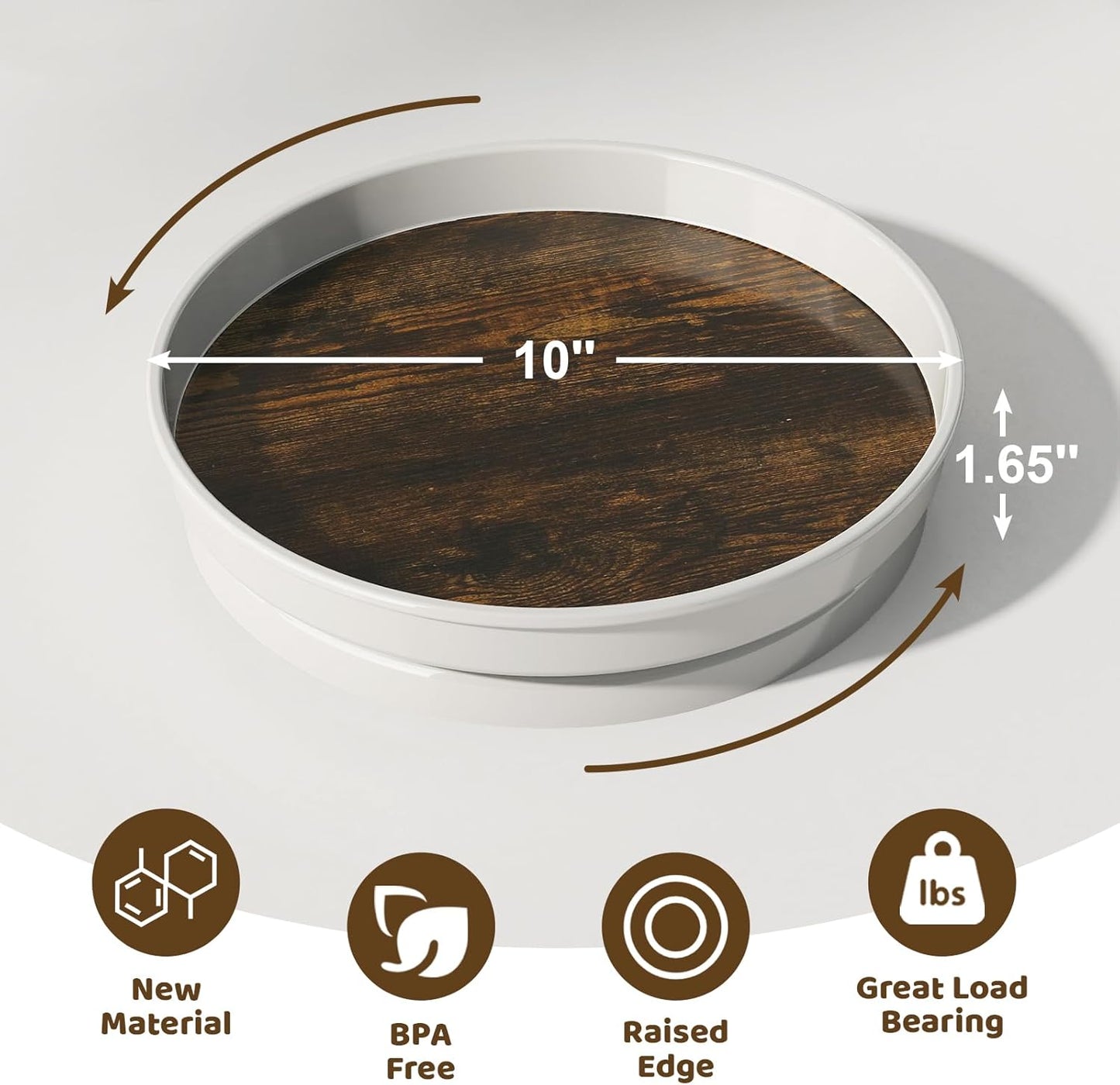 LAMU 1 Pack Lazy Susan Organizer, 10'' Lazy Susan Turntable for Cabinet, Table Top, Pantry, Refrigerator, Kitchen, Rustic Brown