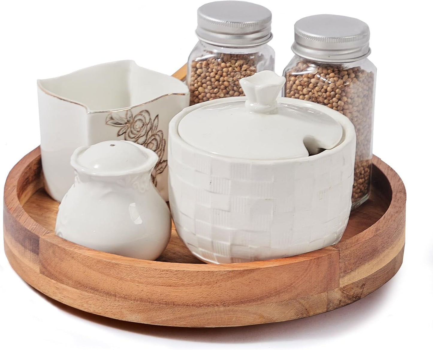 12 Inch Acacia Wood Lazy Susan Organizer for Cabinet, Lazy Susan Turntable for Countertop Table Pantry, Kitchen Turntable Storege Container