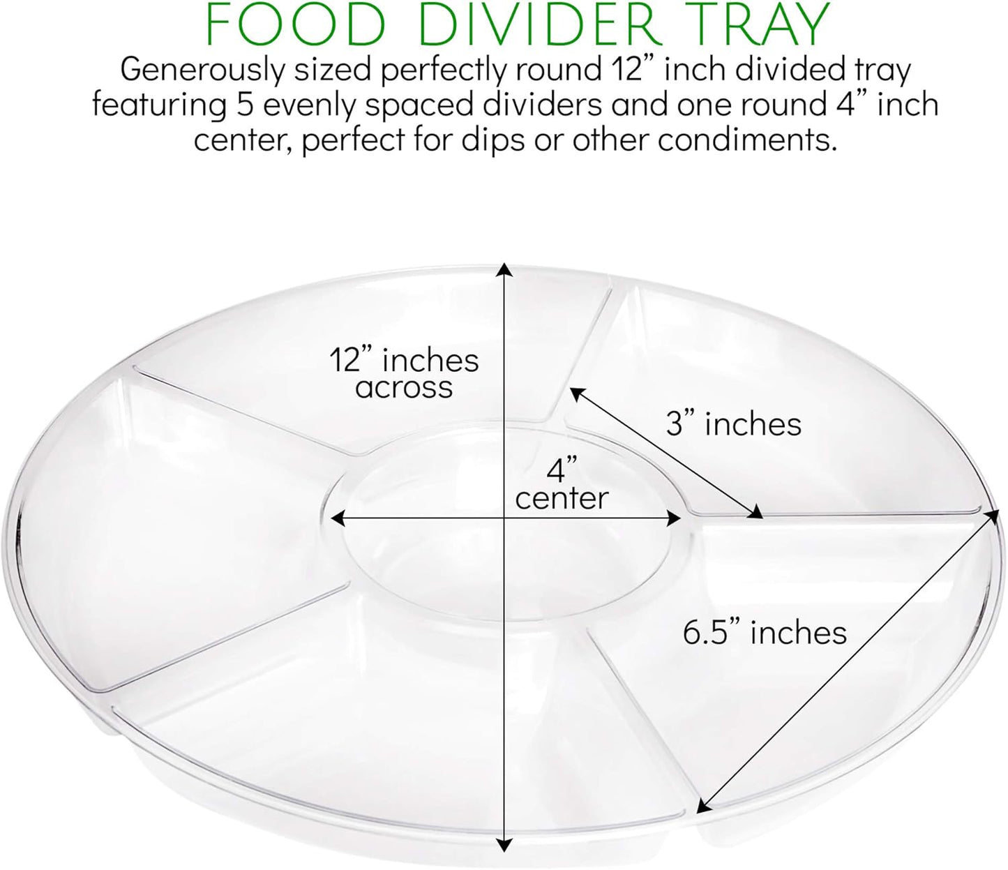 Plasticpro 6 Sectional Round Plastic Serving Tray/Platters Clear Pack of 8