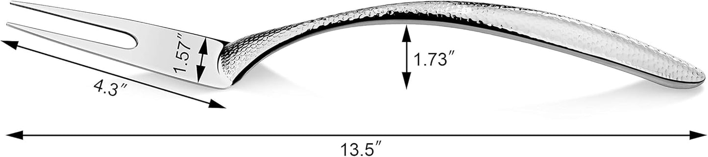 New Star Foodservice Mars Collection, Stainless Steel, 18/8 Hammered Hollow Handle Serving Fork, 13.5-Inch