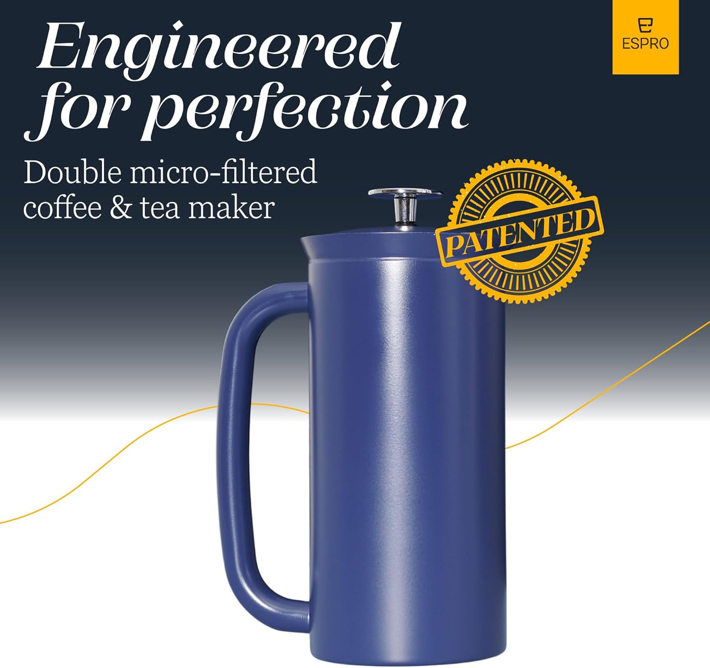 ESPRO P7 French Press Coffee Maker - Double-Walled Stainless Steel Insulated with Micro-Filter, 18 Ounces, Agean Blue