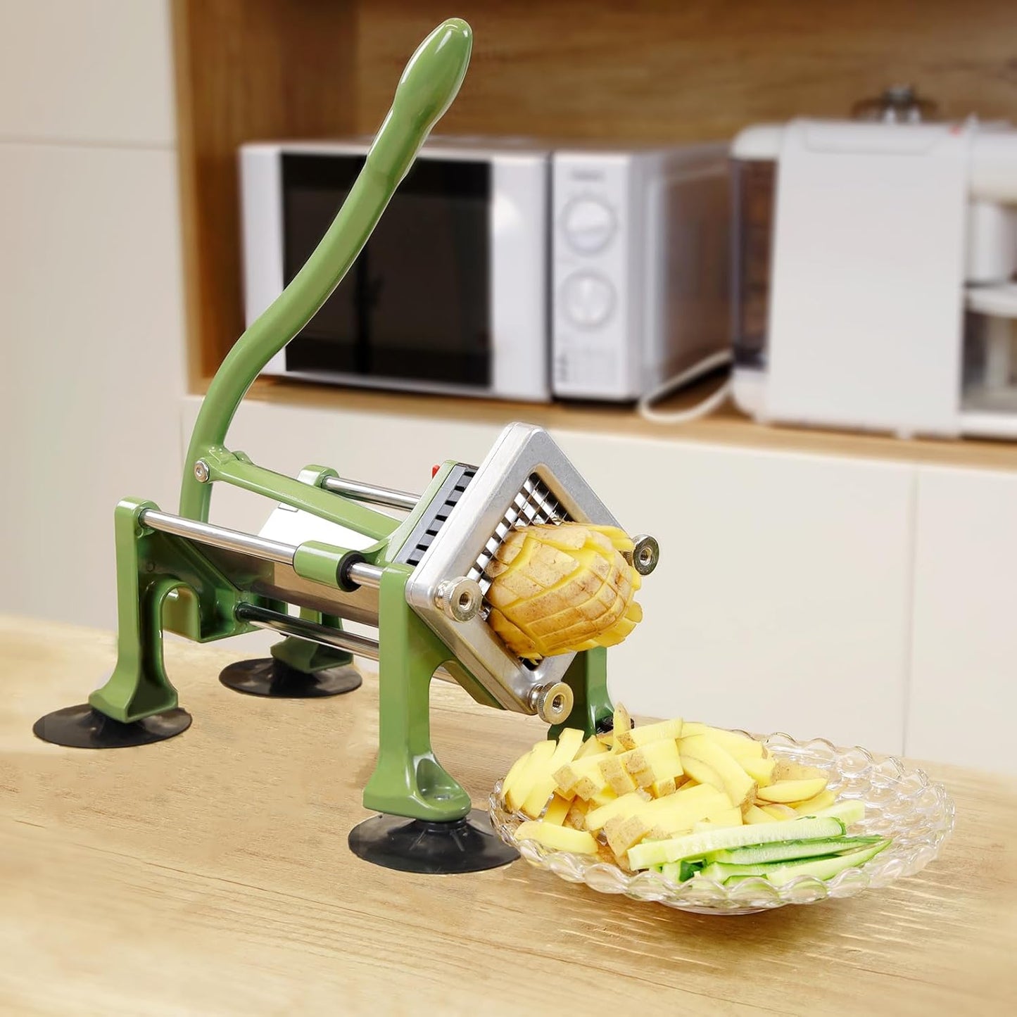 Commercial French Fry Cutter Stainless Steel.Potato Cutter for French Fries with 1/4Inch Blade, Commercial French Fry Cutter Manual Potatoes Cutting Machine with Suction Feet.