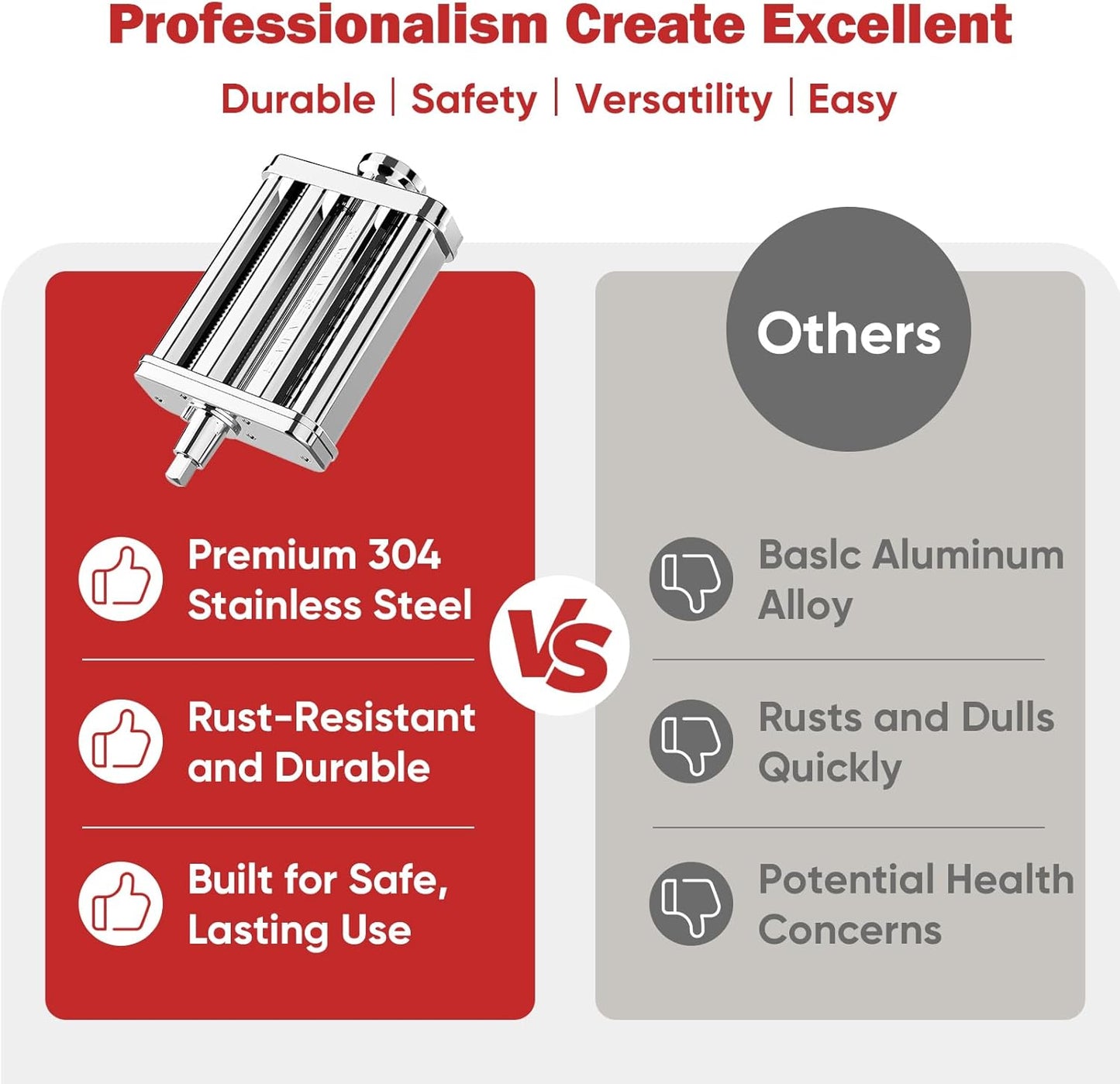 3 in 1 Pasta Attachment for Kitchenaid Stand Mixer, All Metal Pasta Maker Kitchenaid Attachment, Pasta Sheet Roller, Spaghetti Cutter, Fettuccine Cutter Maker Accessories and Cleaning Brush by Gvode