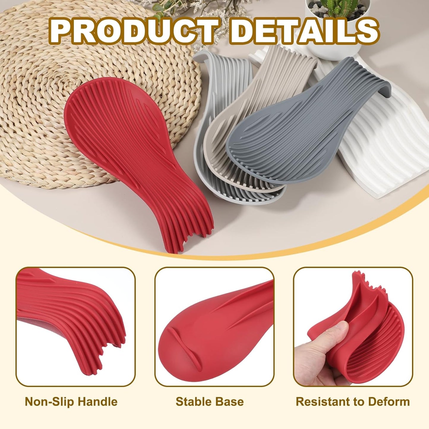 uxcell 1 Set Silicone Spoon Rest for Stove Top, Silicone Spoon Holder for Cooking Spatula, Ladle, Brush Red/Pink