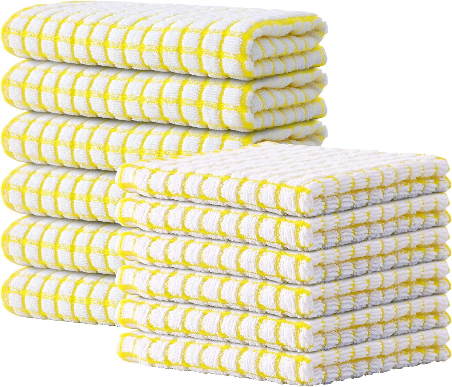 Kitinjoy Cotton 12 Pack Kitchen Towels and Dishcloths Sets, 16 x 25 Inch & 12 X 12 Inch Dish Towels Bulk, Super Soft and Absorbent Hand Towels for Kitchen Drying, Yellow