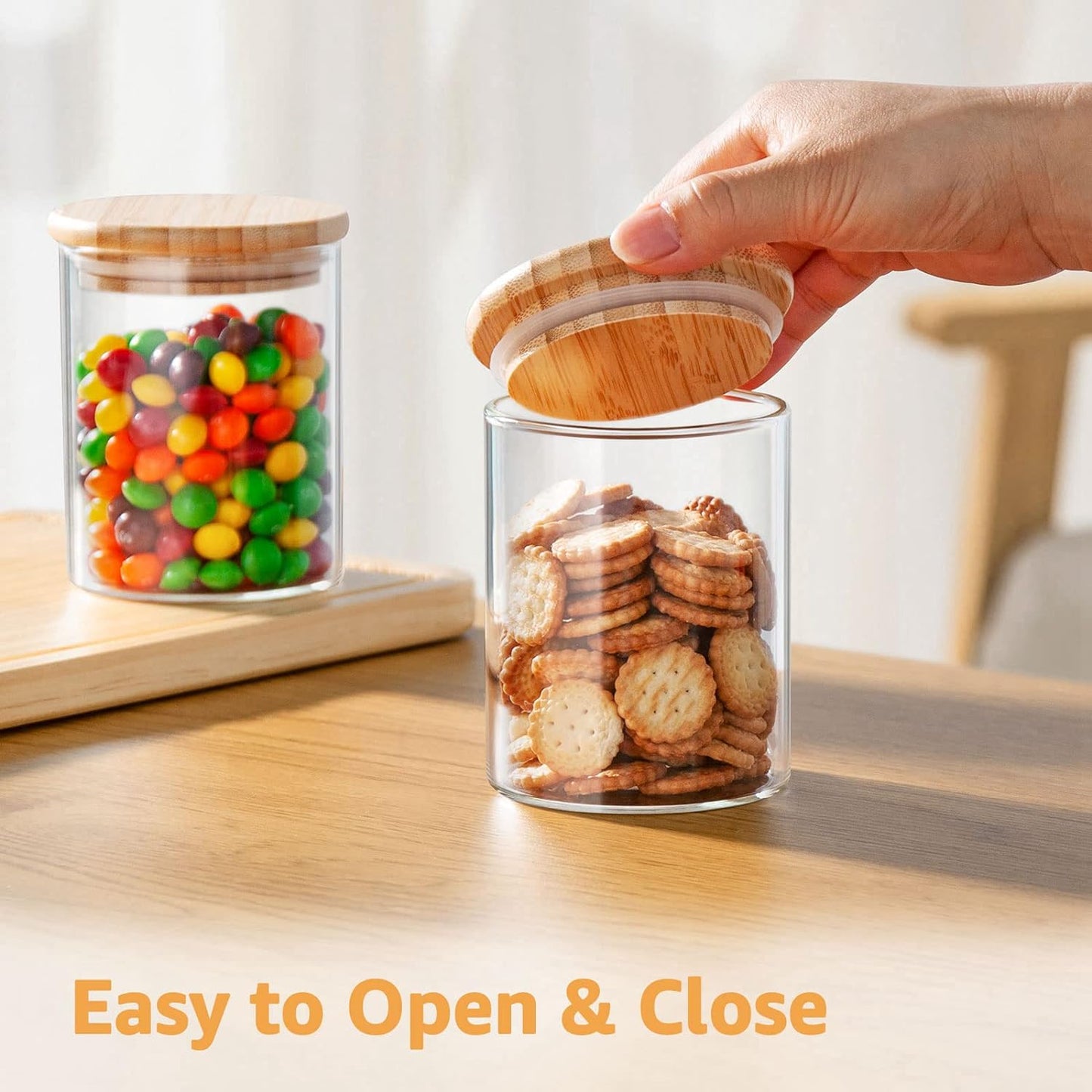 12 FL Oz Glass Jars with Bamboo Lid Set, 8Pack UPGRADE Clear Food Storage Canisters Kitchen Pantry Containers, for Spice Herb Nuts Tea Seed Seasoning Dry Foods Bean Sugar Snack Candy