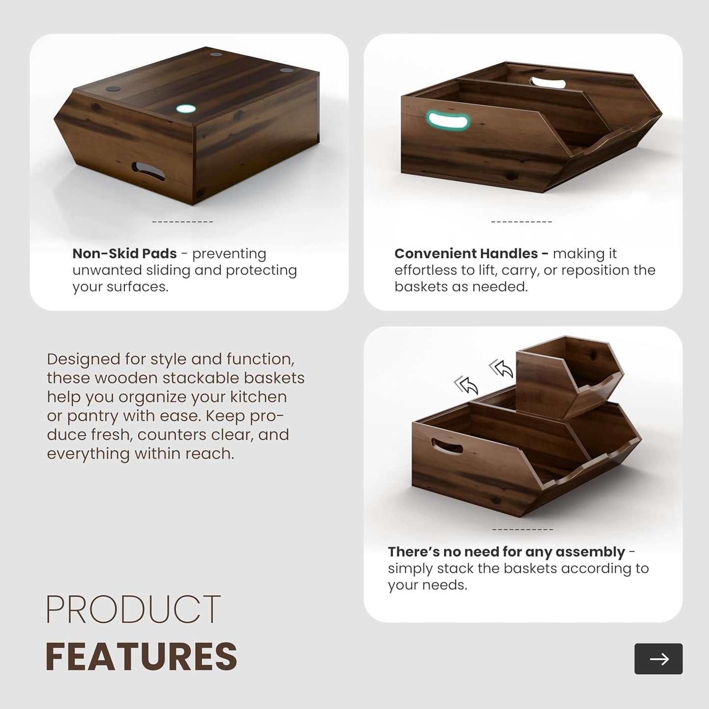 HOLANA Acacia Potato and Onion Storage Bin - Stackable Wooden Storage Bins - Pantry Baskets Organization and Storage - Onion and Potato Storage Bins for Kitchen Storage Organization