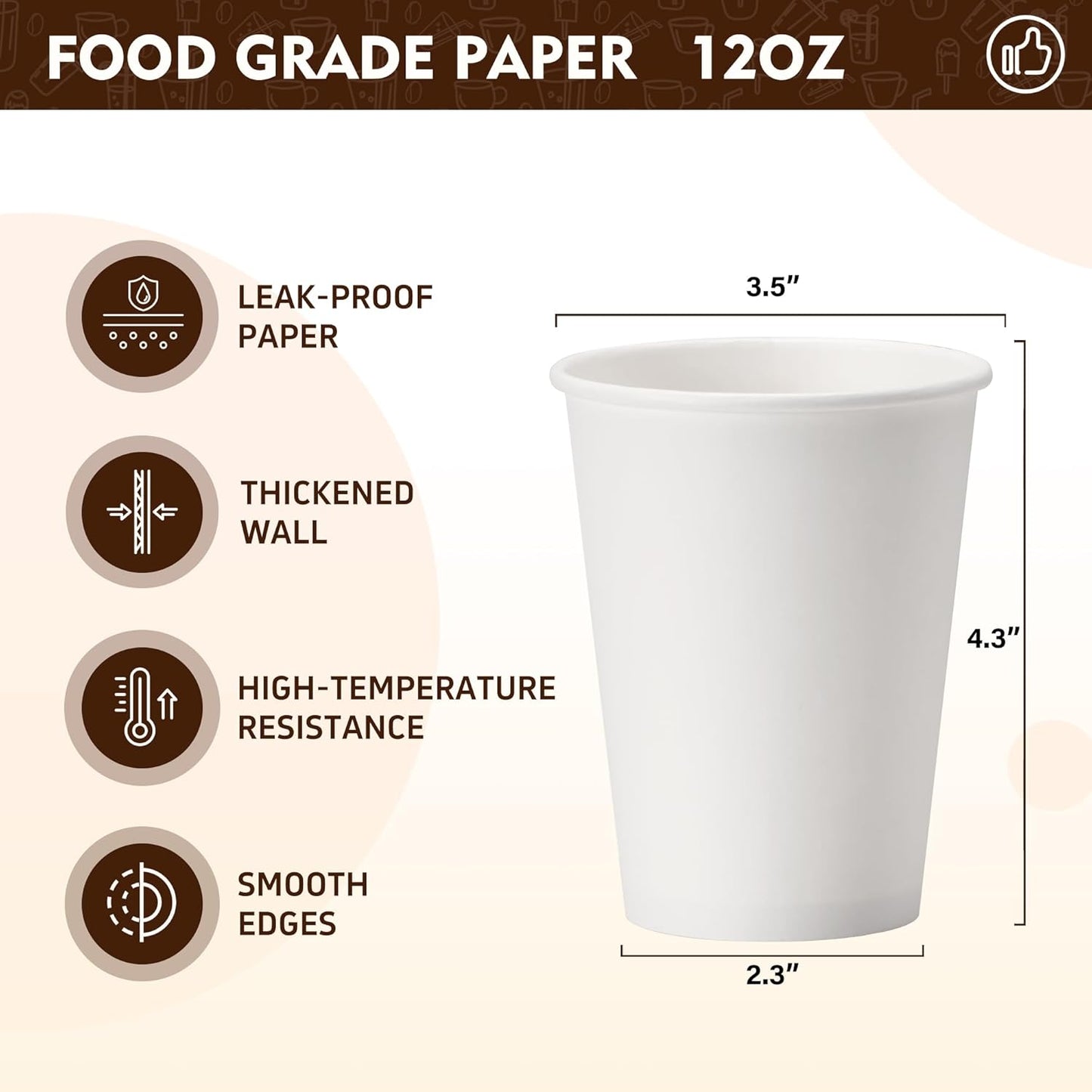 YEEHAW 12 oz 1000 Pack Disposable Paper Coffee Cups, Bulk White Hot to Go Cups for Hot Coffee, Hot Liquid, Chocolate, Juice, Hot Beverage Drinkings, Ideal for Cafes, Bistros, Office and Family