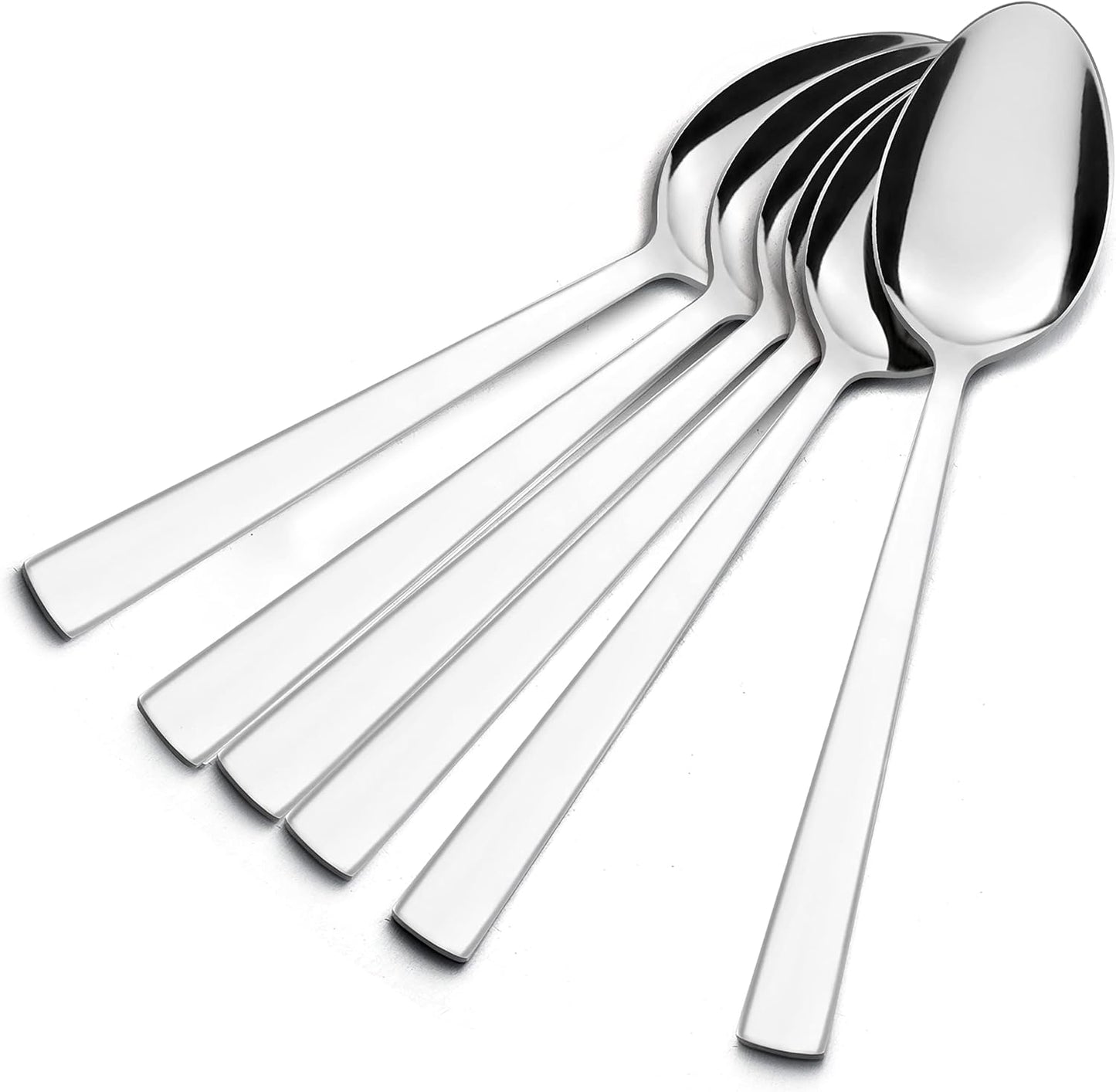 Teaspoon Set of 6, E-far 6.7 Inch Stainless Steel Spoons for Kitchen or Restaurant, Non-toxic & Mirror Polished, Squared Edge & Dishwasher Safe