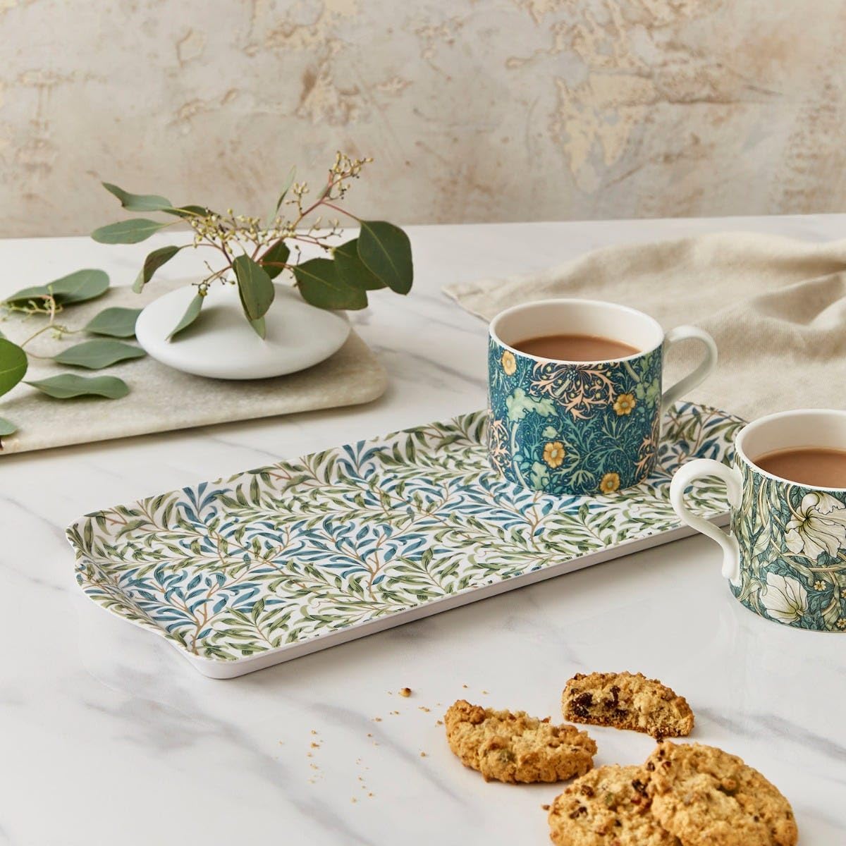 Pimpernel Morris & Co Willow Bough Sandwich Tray - Soft Sage Melamine Serving Tray for Tea Time, Light Snacks, TV Lunches - Easy-Clean Surface & Dishwasher Safe - 15 x 6 Inch, Ideal Housewarming Gift