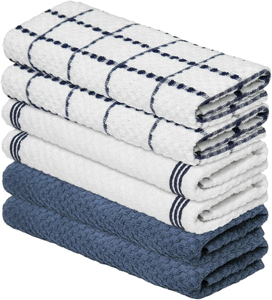 Artoid Mode Ring Spun Cotton Blue Kitchen Dish Towels, 15x25 Inch Ultra Soft Absorbent Quick Drying Household Cleaning Tea Towels Bar Towels Set of 6