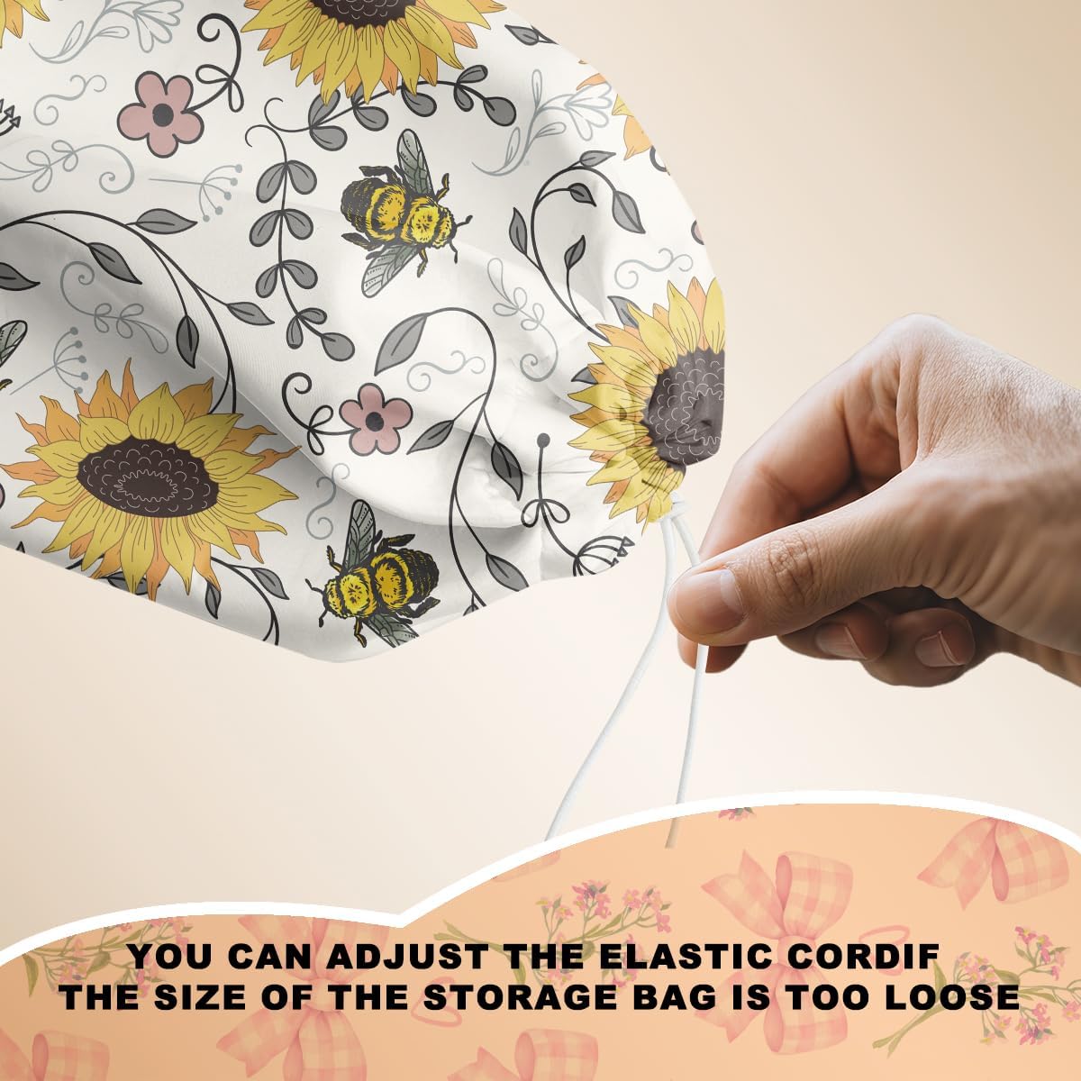 Cute Bee Plastic Bag Holder, Wall Mount Grocery Bag Holder for Plastic Bags, Vintage Rustic Sunflower Large Reusable Grocery Bags Storage Dispenser for Home Kitchen Pantry, Sunflower Gifts for Women