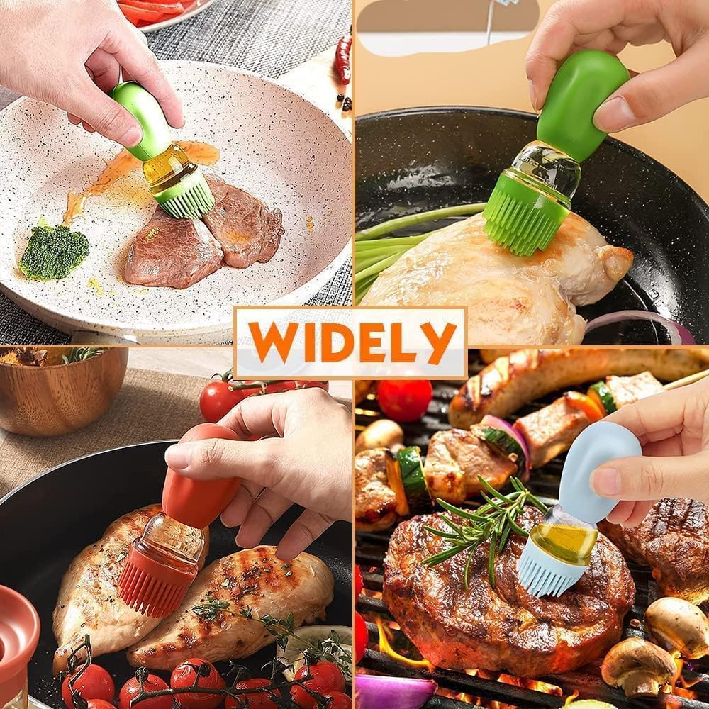 Oil Dispenser with Brush-2Pack 7oz/200ML 2 IN 1 Glass Cooking Oil Dispenser Bottle with Silicone Basting Brush for Kitchen, Oil Storage and Container for Cooking BBQ, Vinegar, Sauce, Air Fryer- Blue