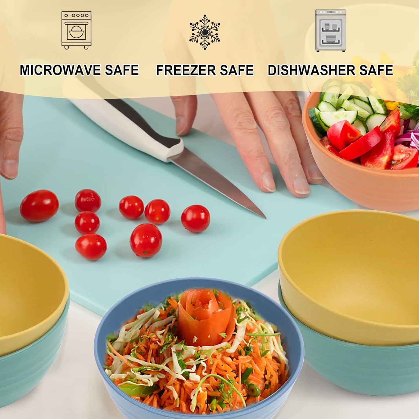 Wheat Straw Bowl Sets,8 PCS Unbreakable Cereal Bowl 26 OZ,Microwave and Dishwasher Safe Bowls,Bowl Sets for Camping and Picnic BPA Free Colorful Salad Bowls for Serving Soup,Oatmeal and Fruit Etc…