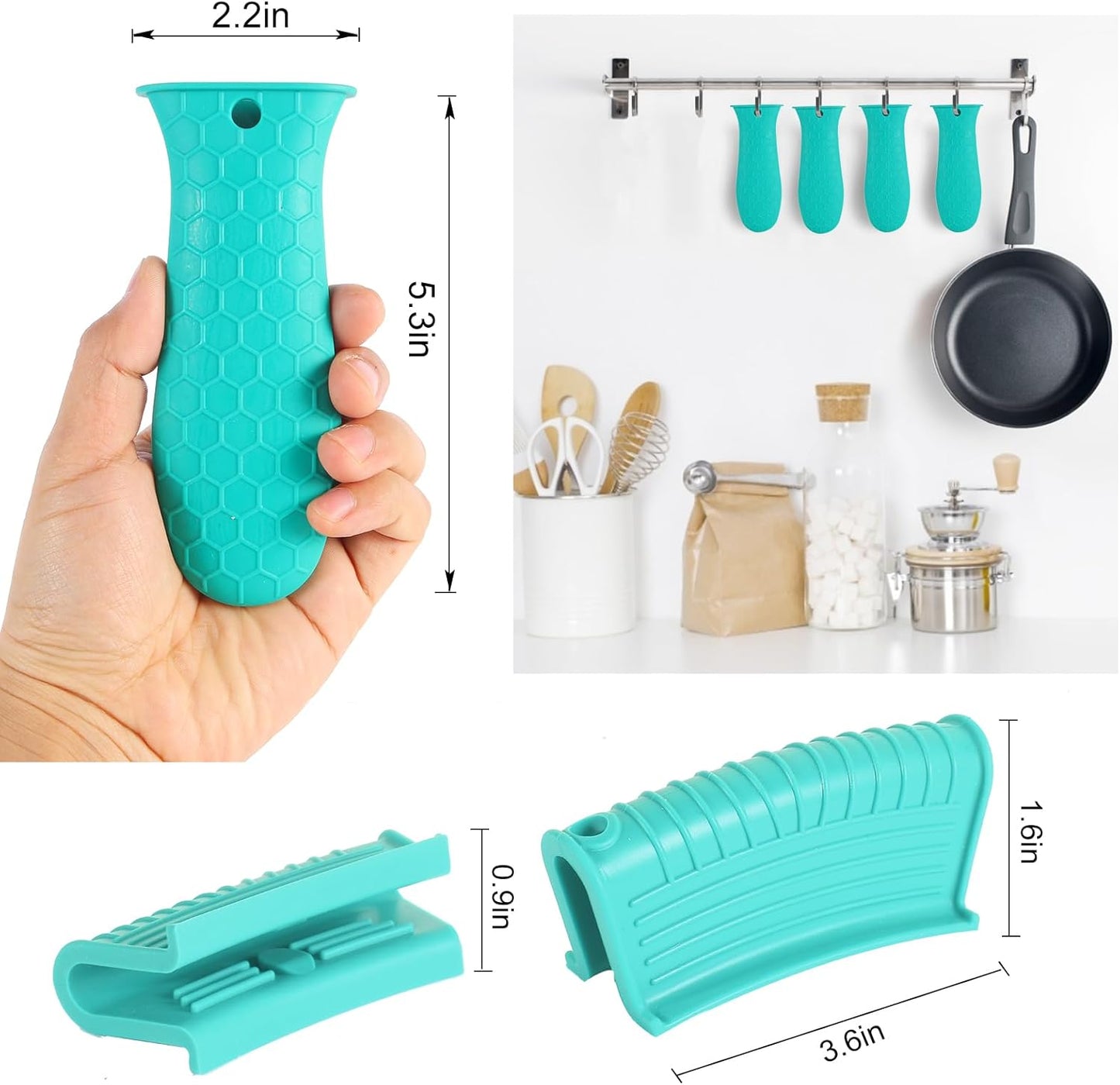 8 Pcs Non-Slip Silicone Hot Handle Holder & Assist Grips, Potholder for Cast Iron Skillets, Heat Resistant Handle Cover Sleeve for Frying Pans, Casserole, Cookware Handles, Lake Blue