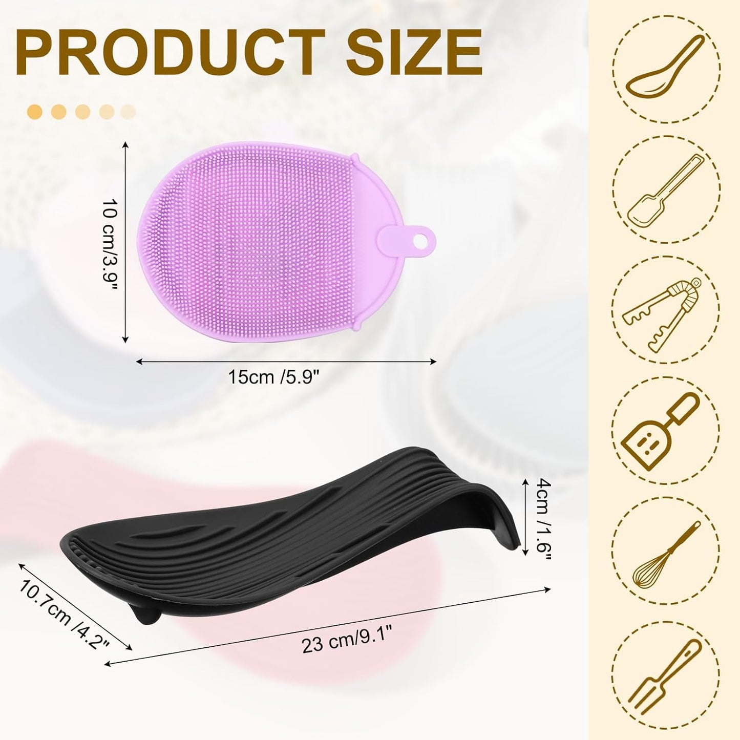 uxcell 1 Set Silicone Spoon Rest for Stove Top, Silicone Spoon Holder for Cooking Spatula, Ladle, Brush Black/Purple
