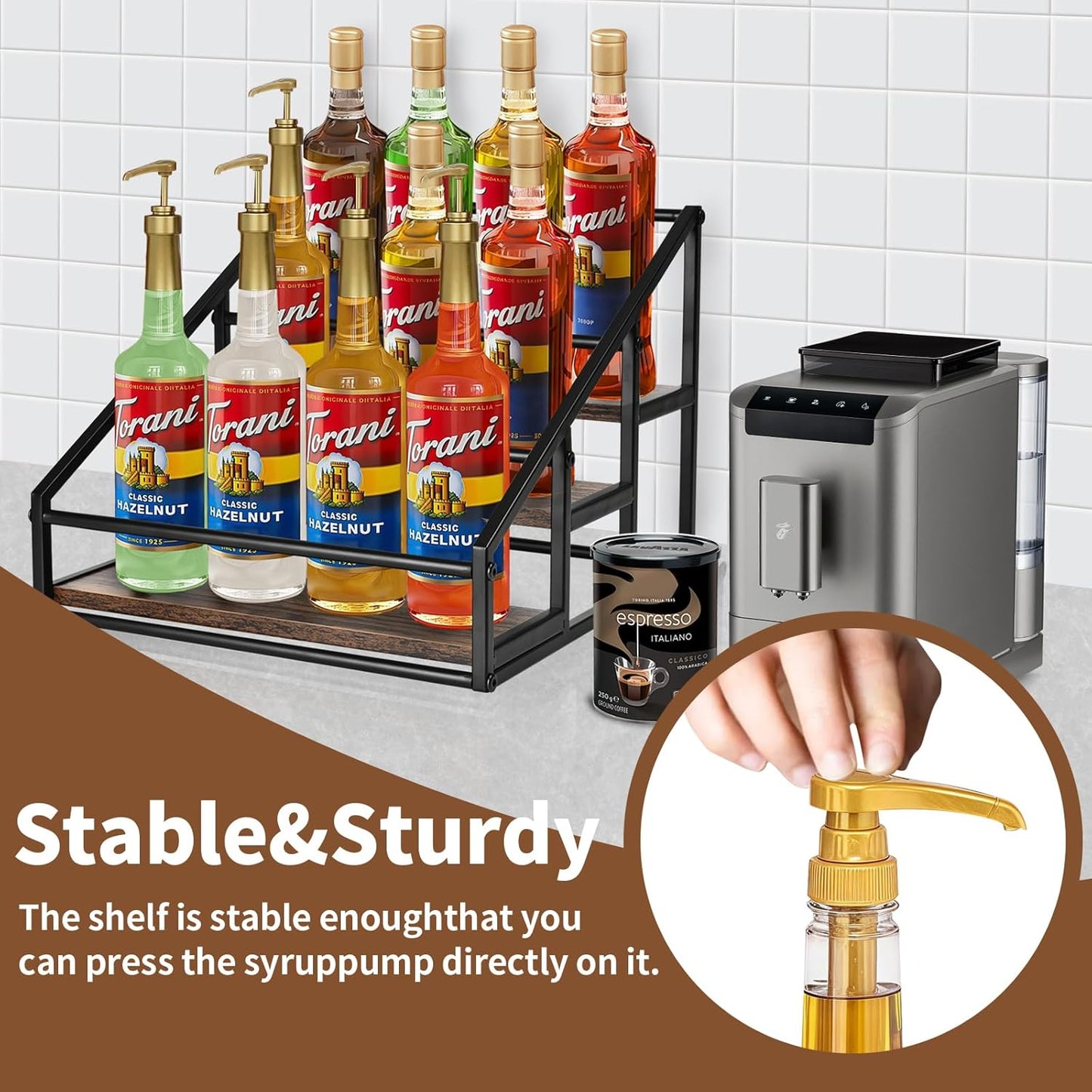Coffee Syrup Rack Organizer, 3-Tier 12 Bottles Syrup Rack for Coffee Bar,Syrup Stand for Kitchen Coffee Station,Syrup Holder,Liquor Bottle Display Shelf