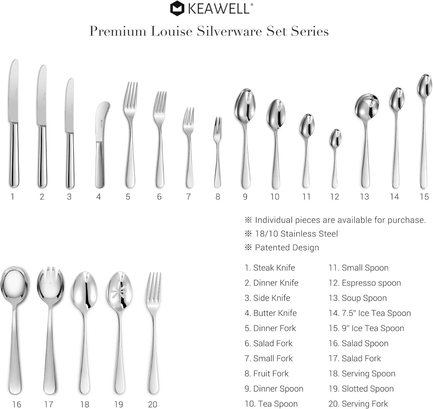 KEAWELL Premium 9.45" Louise Salad Servers, 18/10 Stainless Steel, Exceptional mirror finish, Dishwasher Safe (Salad Servers)