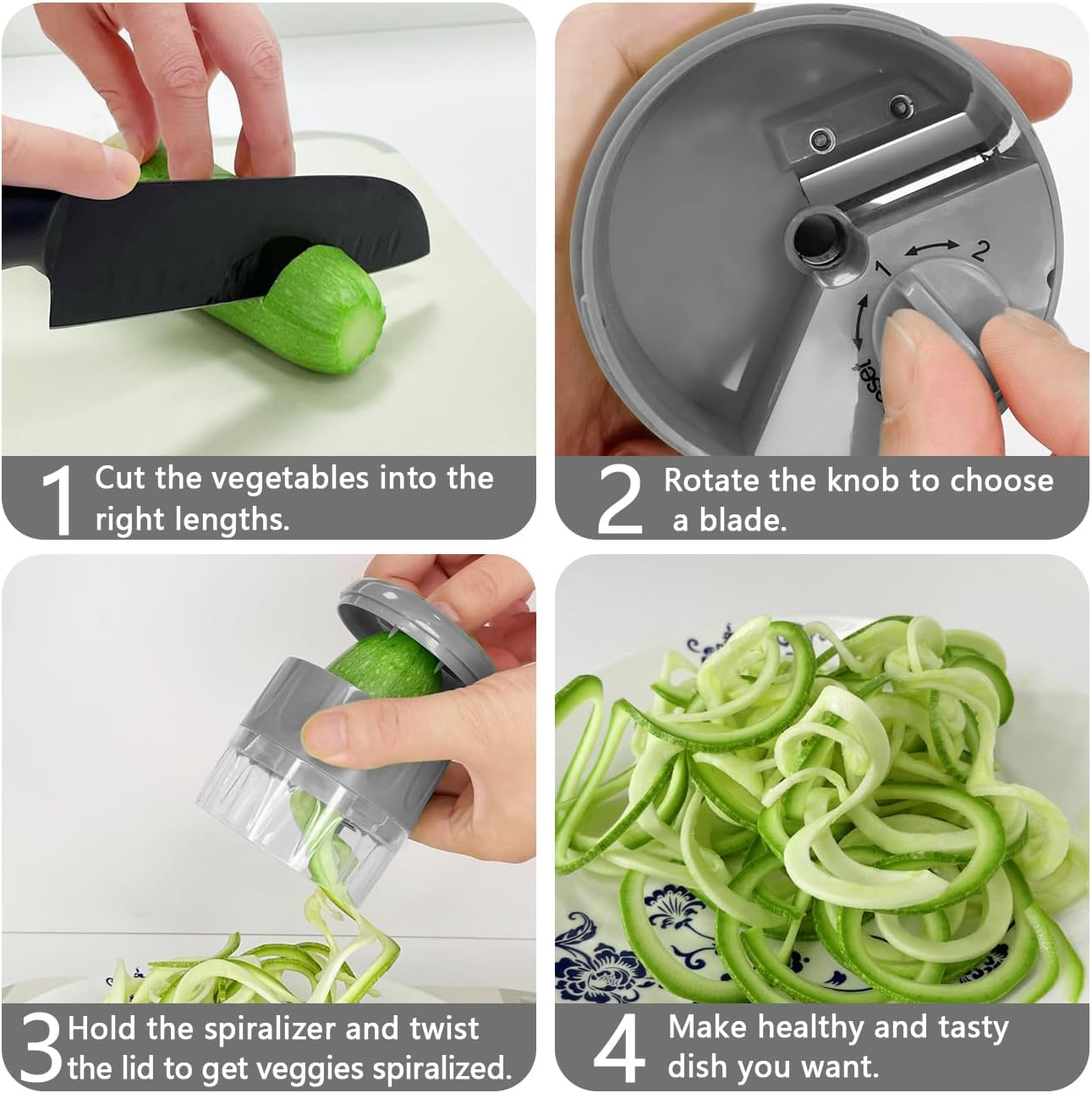 LHS Vegetable Chopper, Multifunctional Food Chopper, Pro Onion Chopper, Vegetable Slicer Dicer Cutter with 5 Blades, Veggie Chopper with Container, 3 in 1 Spiralizer Included(9-in-1,Grey)