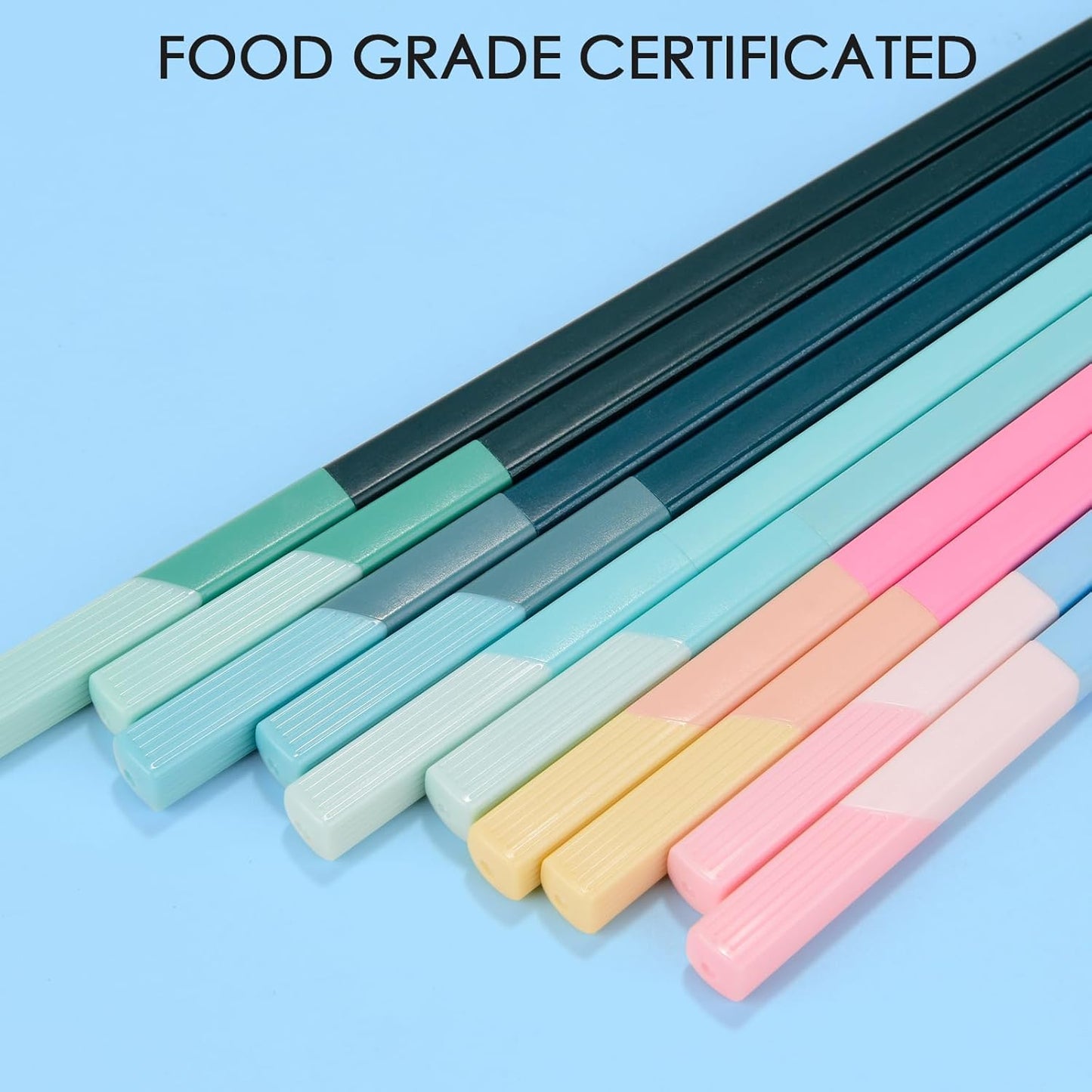 Chopsticks Reusable Dishwasher Safe, GLAMFIELDS 5 Pairs 9.5 Inches Premium Chop Sticks Set for Sushi, Ramen, Asian Cuisine, Matte Non-slip with Gift Case, Pink + Light Blue