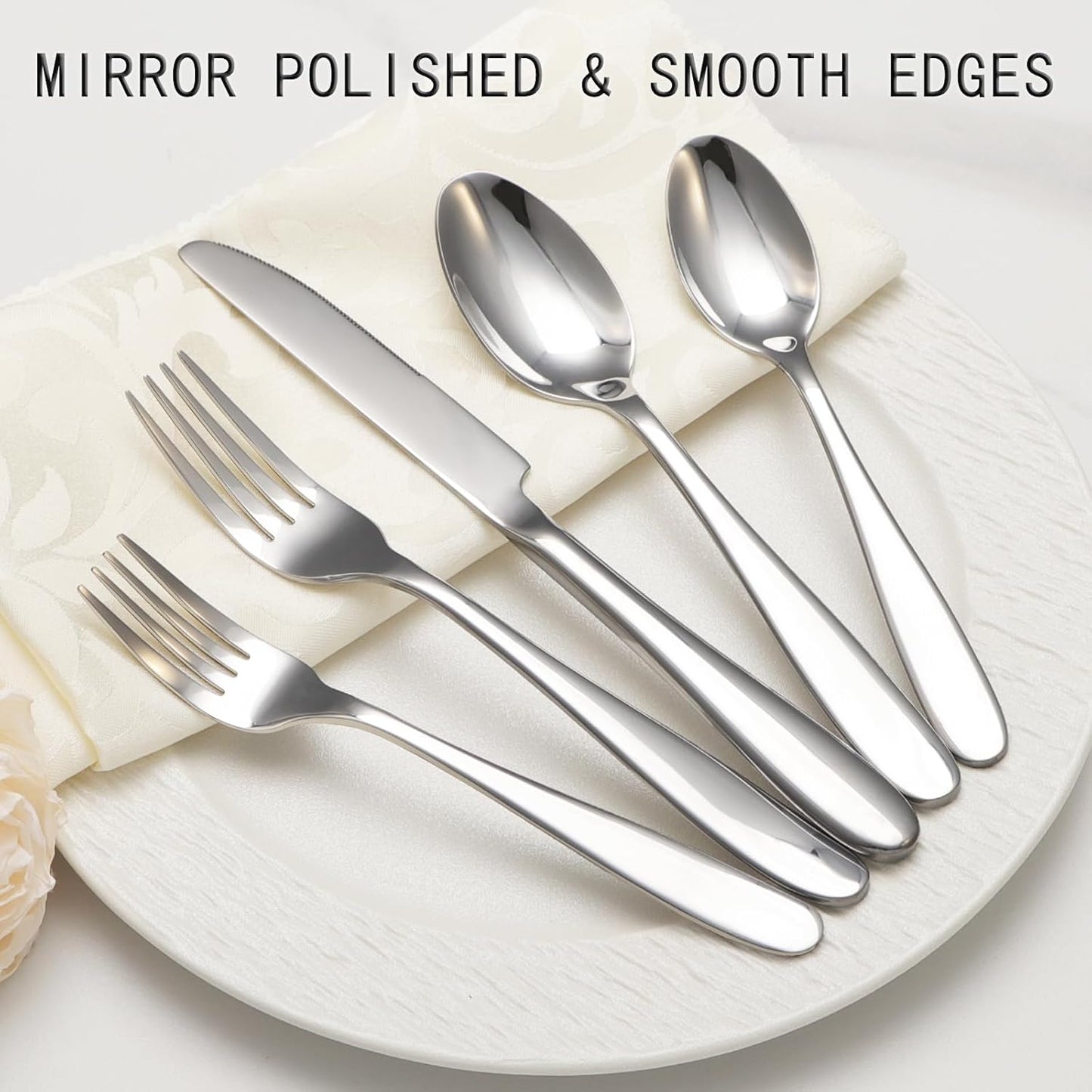 40-Piece Silverware Set, Flatware Set for 8, Food-Grade Stainless Steel Tableware Cutlery Set, Mirror Finished Utensil Sets for Home Restaurant, Forks Spoons and Knives Set, Dishwasher Safe