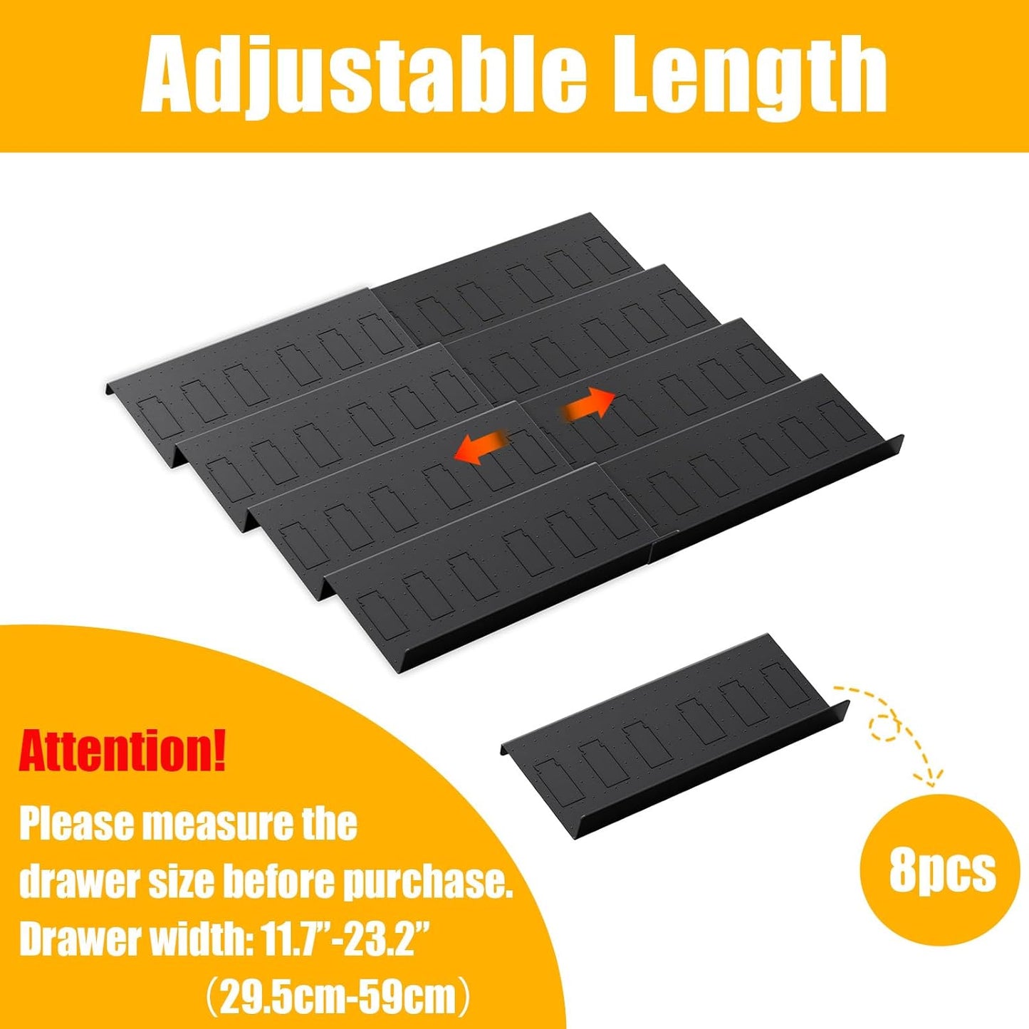 Famhap Spice Drawer Organizer, 8 Tier Expandable from 11.7" to 23.2" Seasoning Rack Tray Insert for Kitchen Drawers, Spice Rack Tray for Drawer/Countertop (Black)