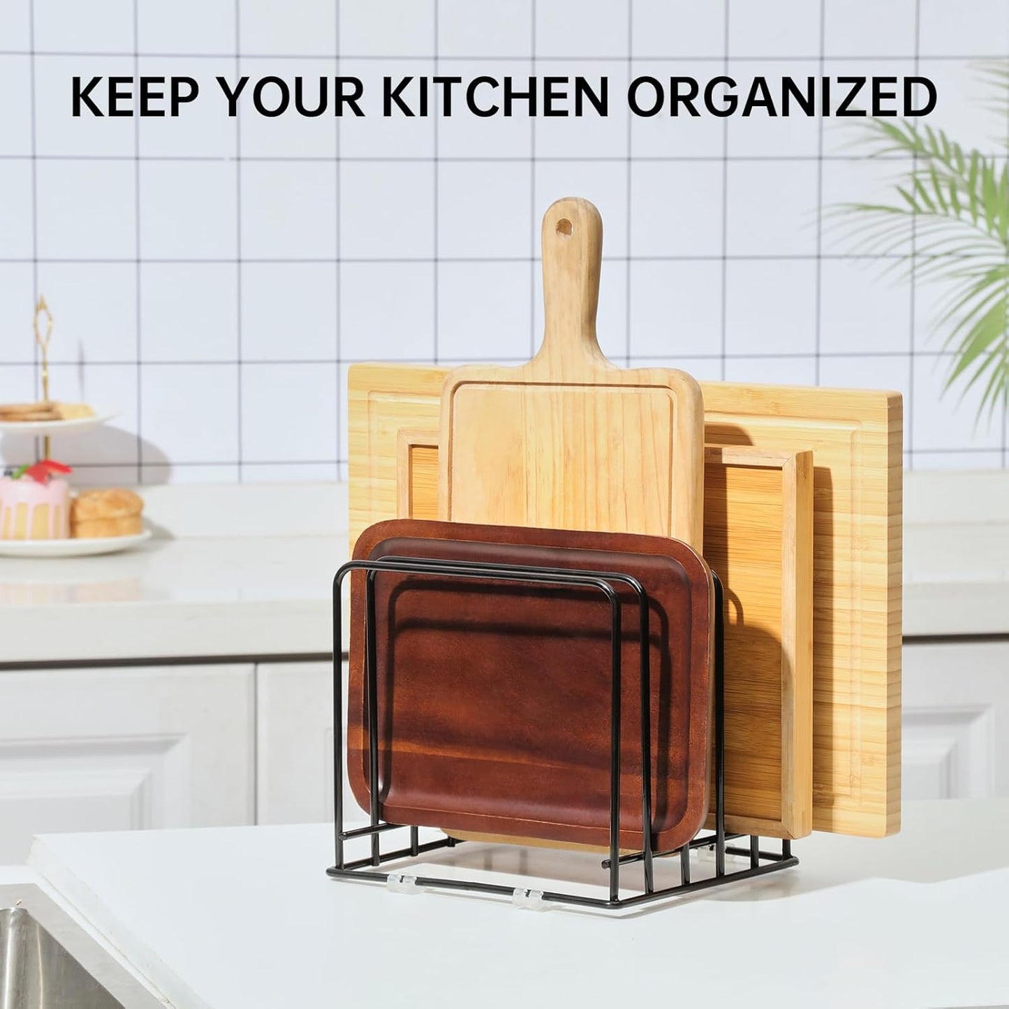 Cutting Board Organizer (2 Pc), Kitchen Cabinet Organizer, Baking Sheet Holder with 5 Divided Slots, for Countertop or Cabinet Storage, Space Saving