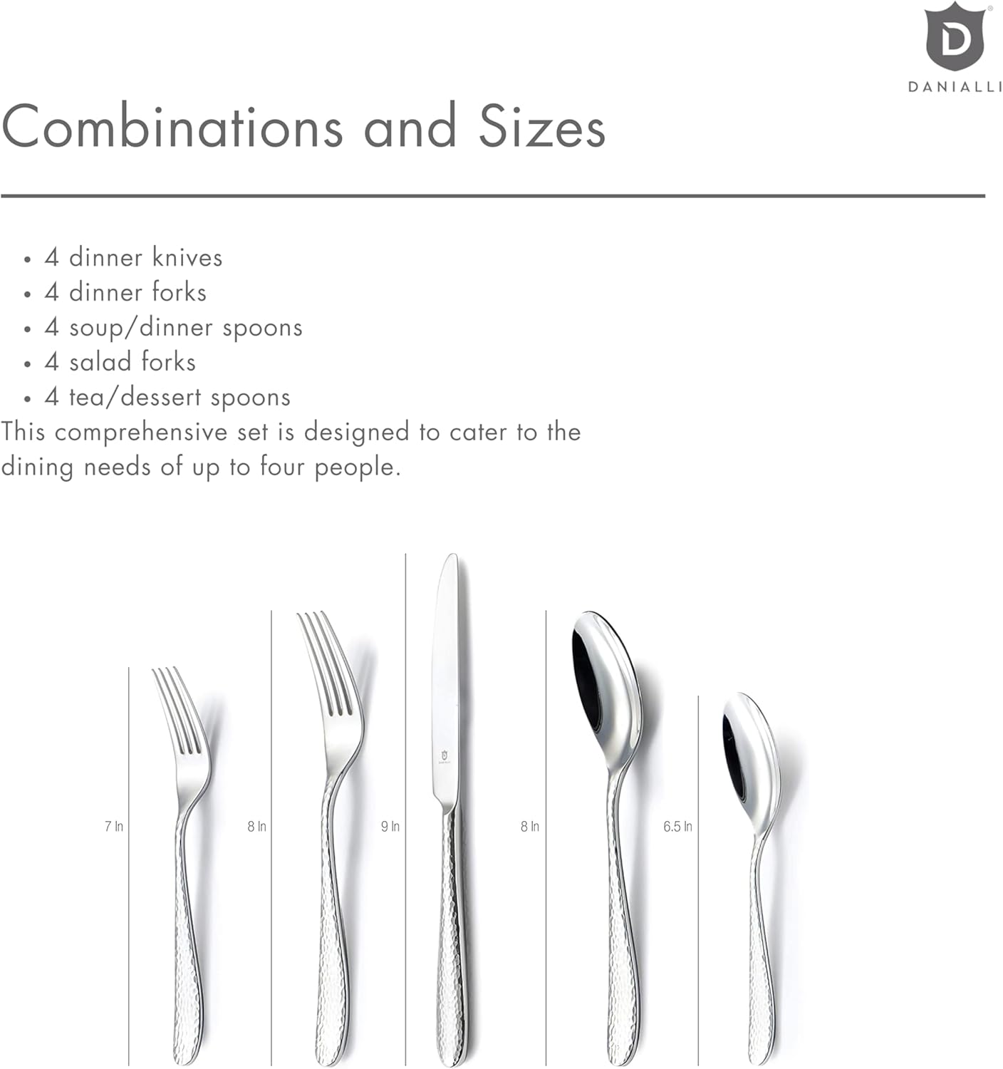 Hammered Silverware Set | Premium 18/10 Stainless Steel Flatware Service for 4 | Heavy-Duty & Dishwasher Safe | Built to Last (20-Piece, Fidenza Hammered)