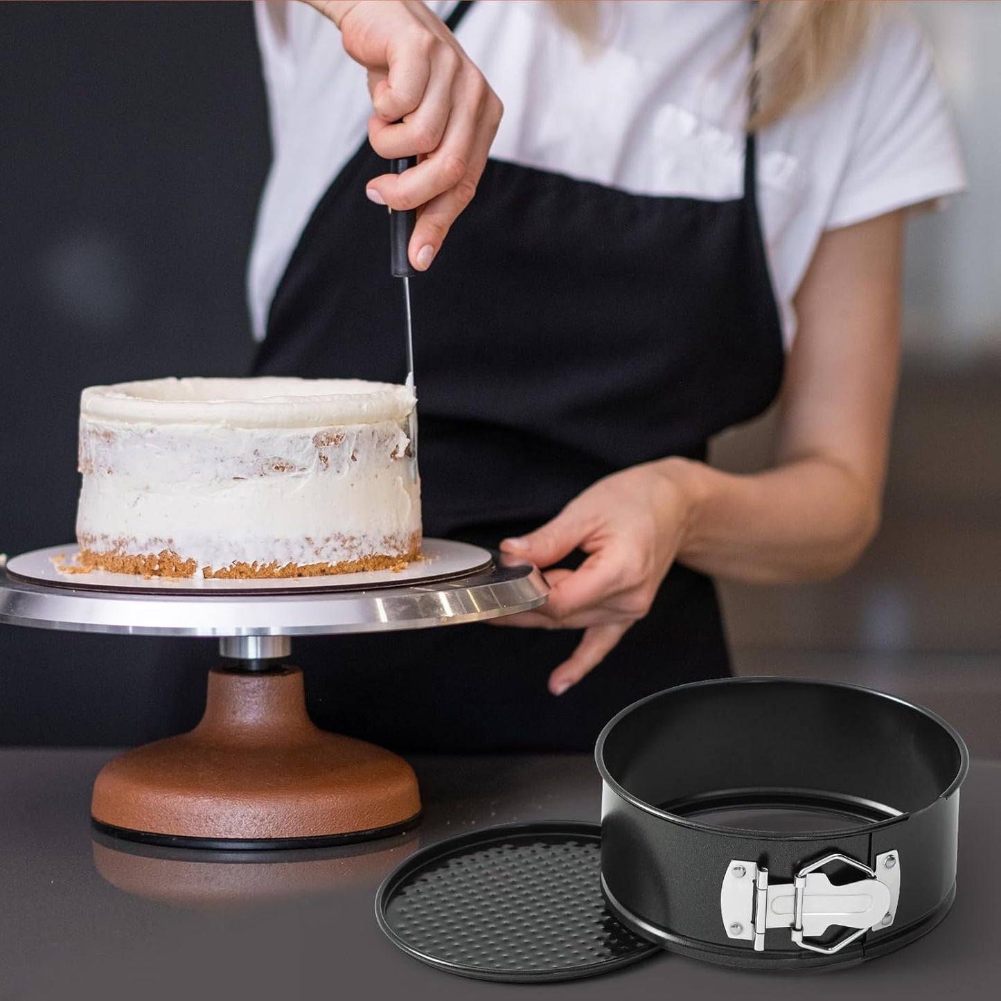 4 Pcs 7 Inch Non Stick Springform Pan with Removable Bottom Carbon Steel Cheesecake Pan Round Springform Cake Mold with Stainless Steel Spring Buckles for Baking Kitchens Restaurant