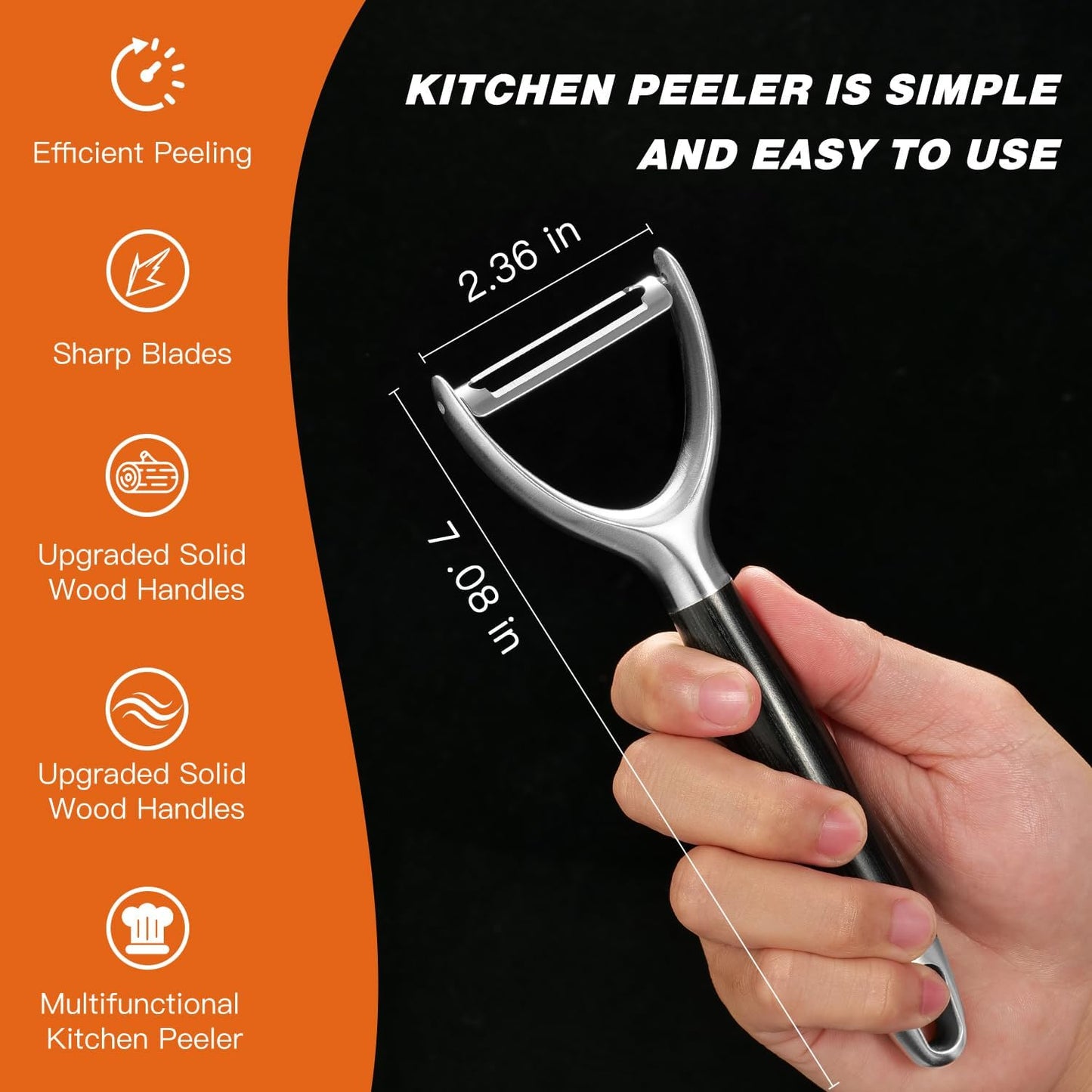 KULUNER 304 Stainless Steel Multi-Function Kitchen Peeler - With Solid Wood Handle, Sharp & Durable Blade, Effortlessly Peels Vegetables and Fruits, Essential Kitchen Tool