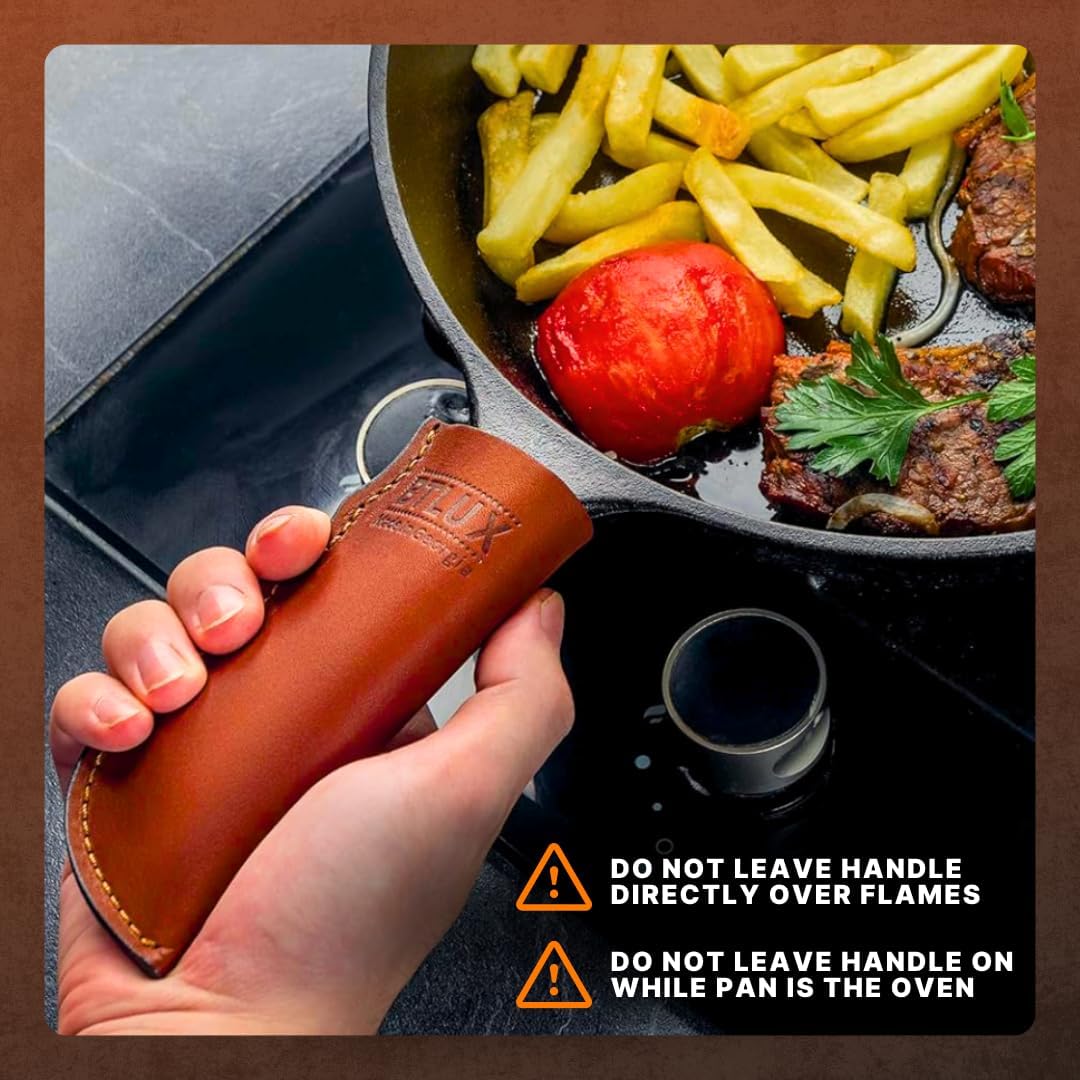 Made in Georgia - Cast Iron Handle Cover- Extra Thick Leather Heat Resistant Handle Holder for Cast Iron Skillets, Pans