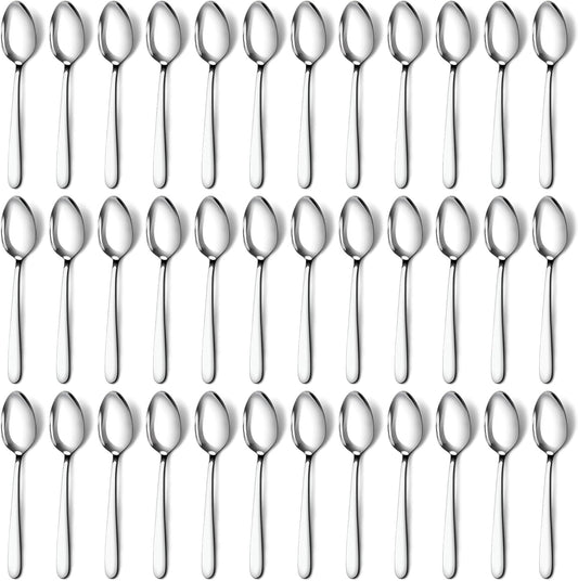 Pleafind 36-Pcs Dinner Spoons Set (7.4 inch), Spoons Silverware, Stainless Steel Spoon, Silver Spoons, Mirror Polished Tablespoon, Silverware Spoons for Home, Kitchen, Restaurant, Dishwasher Safe