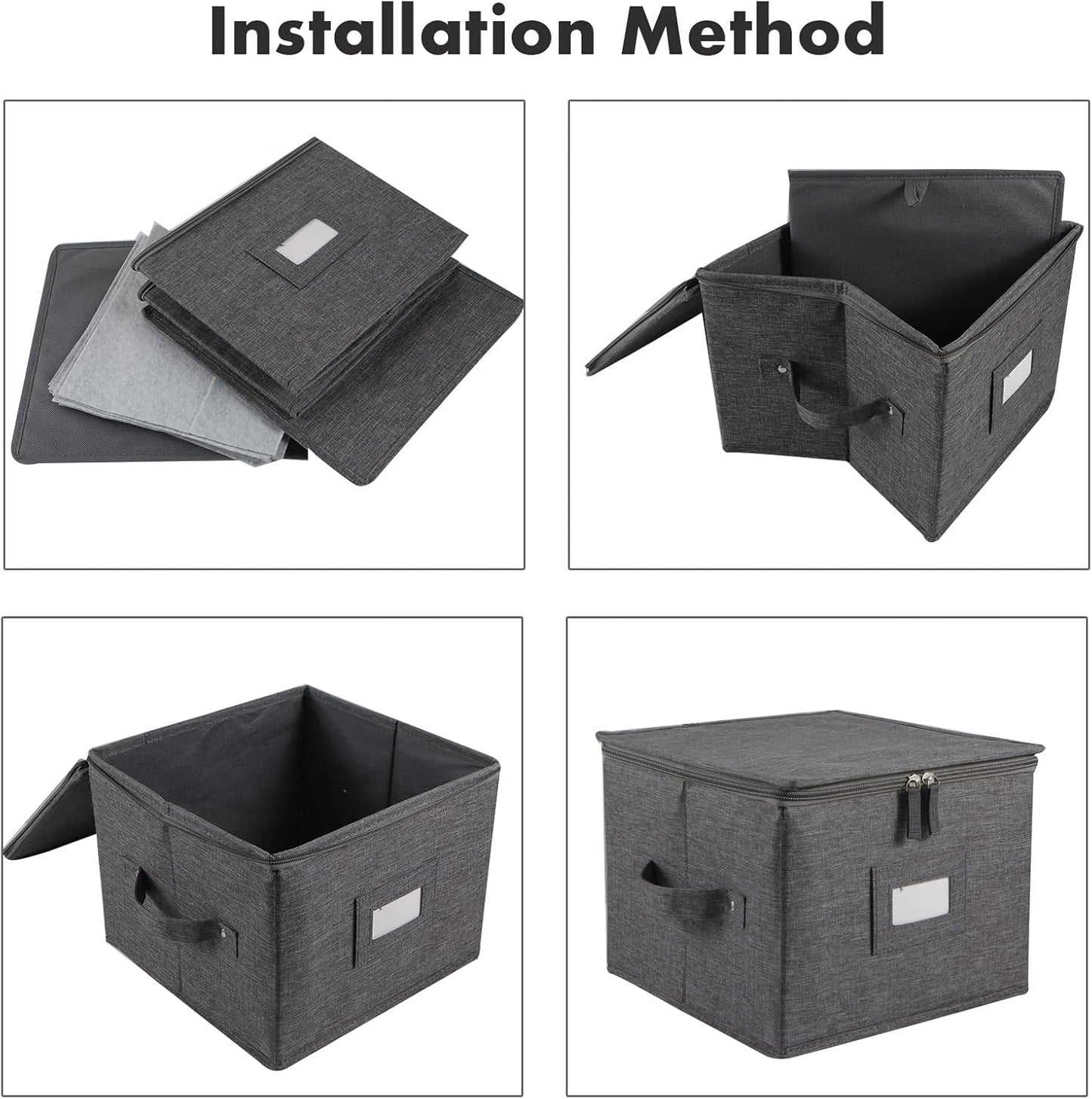 popoly 7" Saucer Storage Case 2 Pack, China Storage Container with 24 Felt Dividers for Bowls and Appetizer Plates, Stackable with Hard Shell on all sides (Grey)