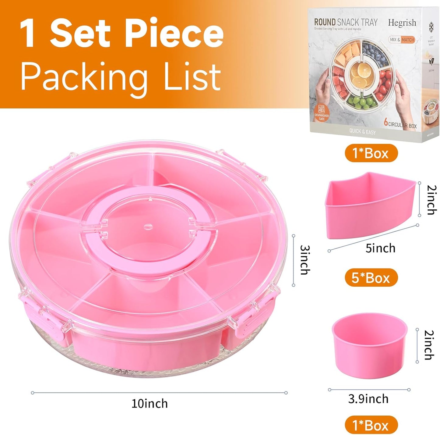 Divided Rotating Serving Tray with Lid and Handle,Portable Snackle Box Container,Spinner Organizer and Storage for Adults,Child,Fruits,Candy,Nuts,Veggie,Charcuterie,Snacks,Picnic,Road Travel Party