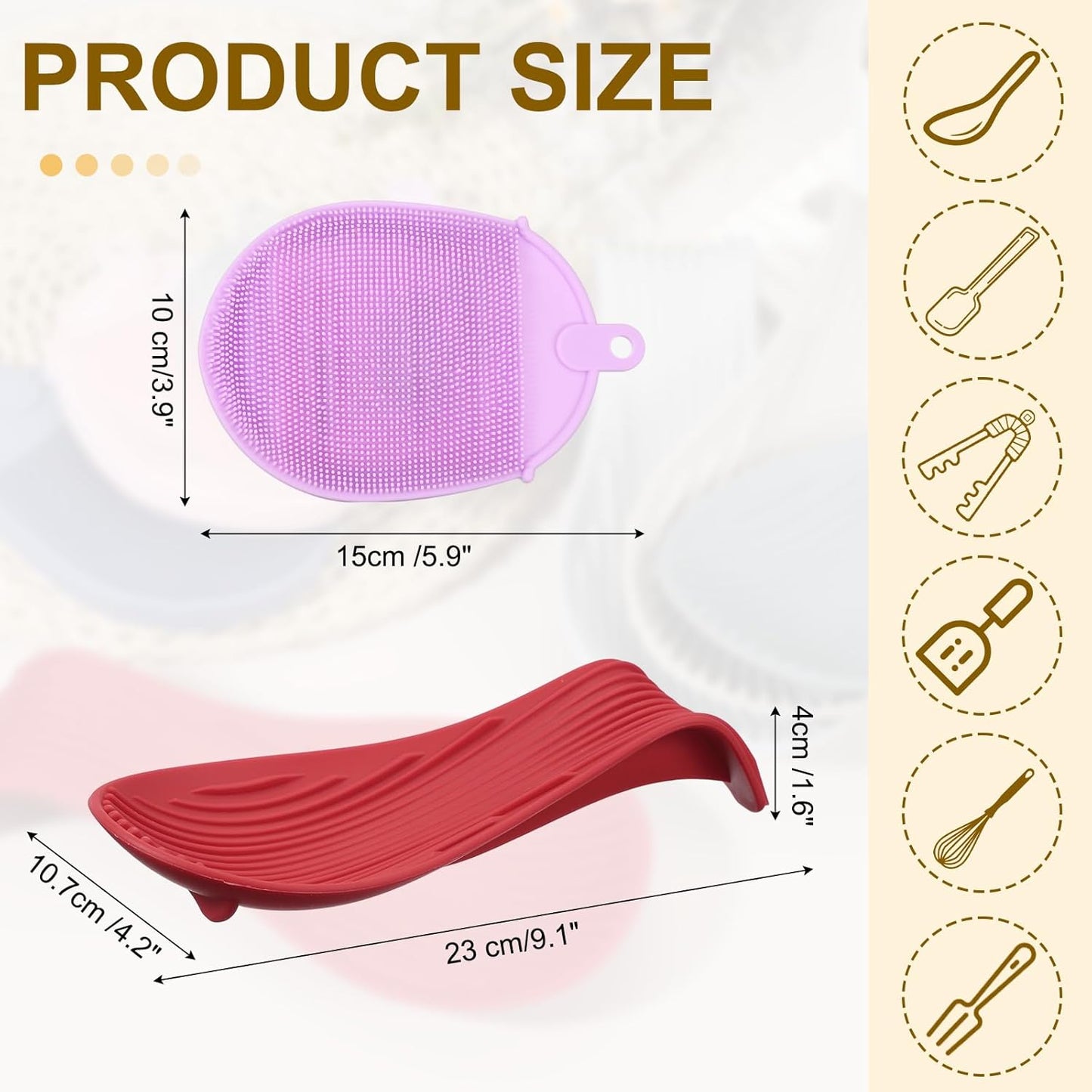 uxcell 1 Set Silicone Spoon Rest for Stove Top, Silicone Spoon Holder for Cooking Spatula, Ladle, Brush Red/Purple