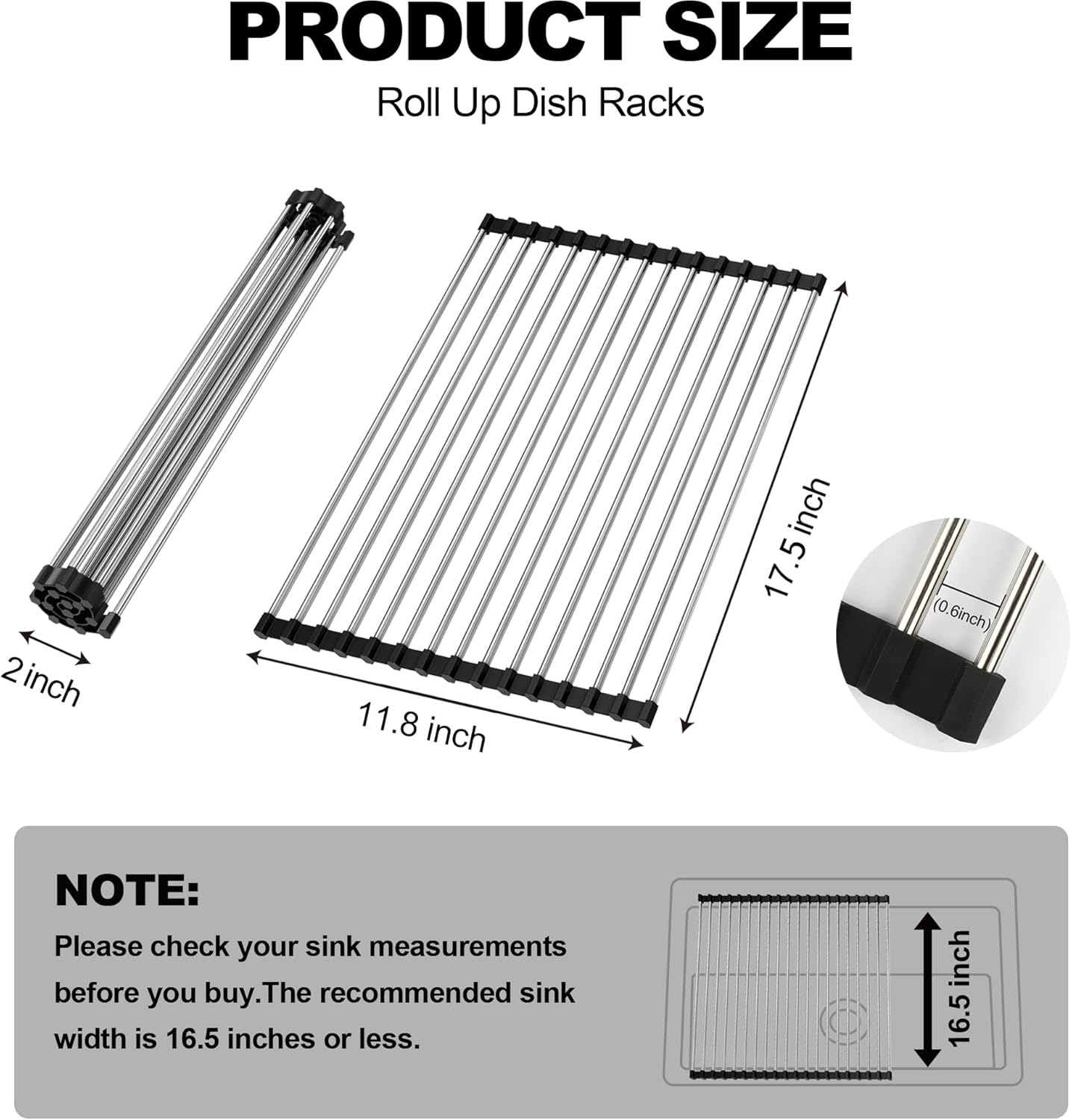 NEZUIBAN Dish Drying Rack with Roll Up and Over Sink for Kitchen,17.5"x11.8",Black