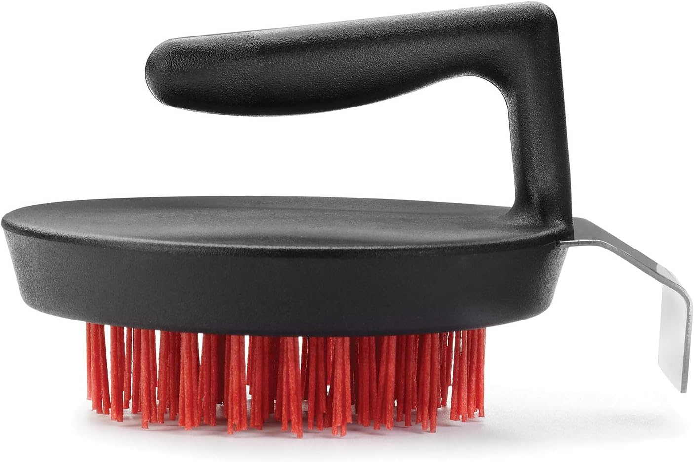 Outset 76621 Himalayan Salt Block, Pizza Stone and Cast Iron Pan Nylon Cleaning Brush with Stainless Steel Scraper, 5 x 4 x 3, Black