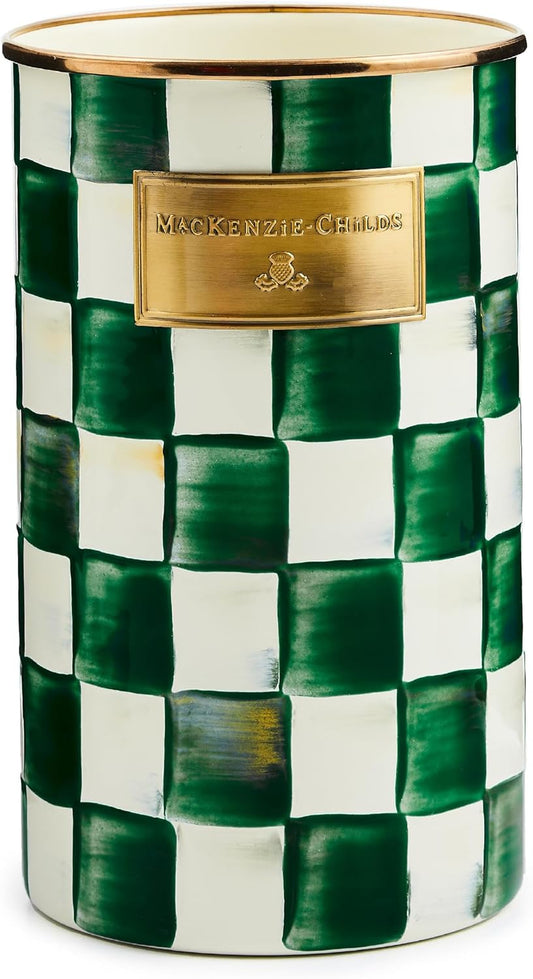 MACKENZIE-CHILDS Enamel Utensil Holder, Kitchen Utensil Holder for Countertop, Green-and-White Emerald Check