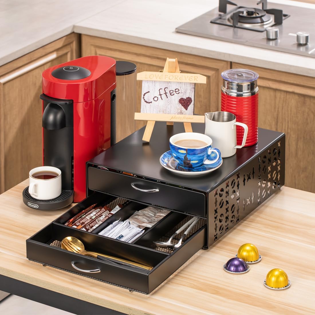 Flagship for Vertuo Pod Holder Coffee Accessories Organizar for Nespresso Pod Storage Large Capacity Fits All Size Coffee Station for Coffee Bar