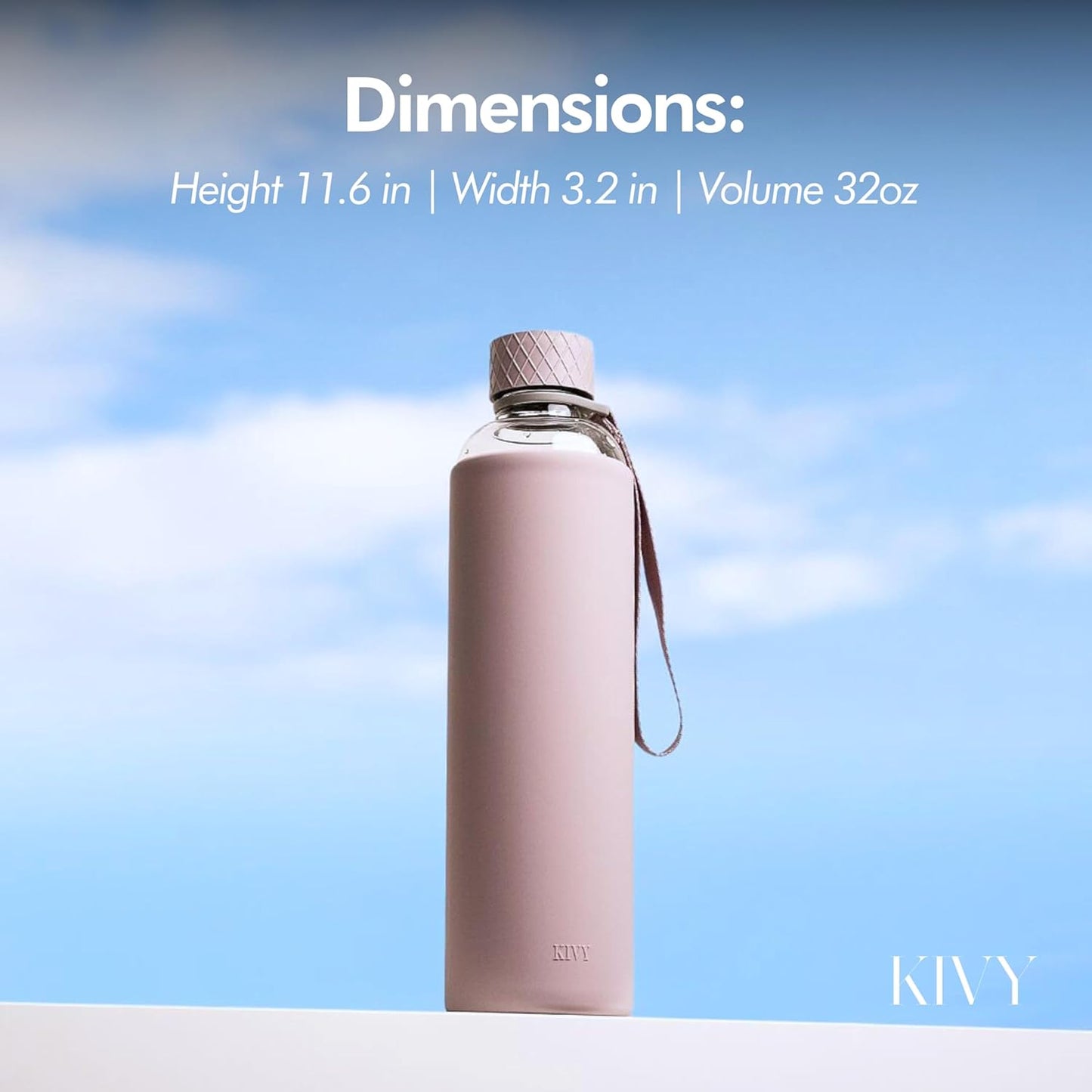 KIVY Glass Water Bottle with Silicone Sleeve 32 oz [WITH MEASUREMENT] - Borosilicate Glass Water Bottle Screw Top - Clear Bottles with Measurement Marking - Sage Green Waterbottle