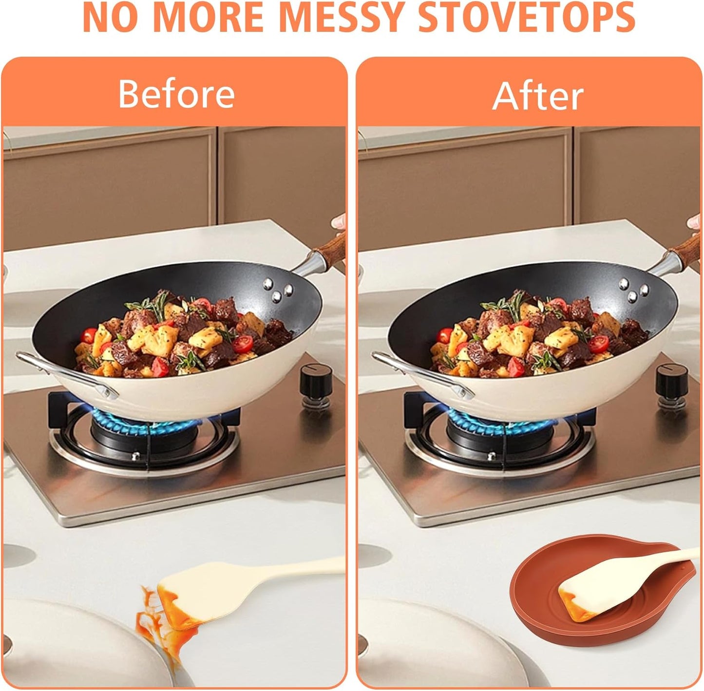 Silicone Spoon Rest for Stove Top - BPA-Free, Heat-Resistant Spoon Holder - Spoon Rest for Kitchen Counter - Large Cooking Utensil Rest for Spoons, Spatulas, Ladles or Tongs - Orange Red