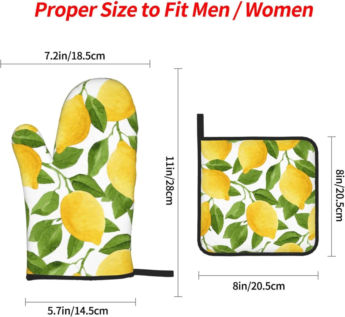 Bright Yellow Lemons Oven Mitts and Pot Holders Sets of 4,Resistant Hot Pads with Polyester Non-Slip BBQ Gloves for Kitchen,Cooking,Baking,Grilling