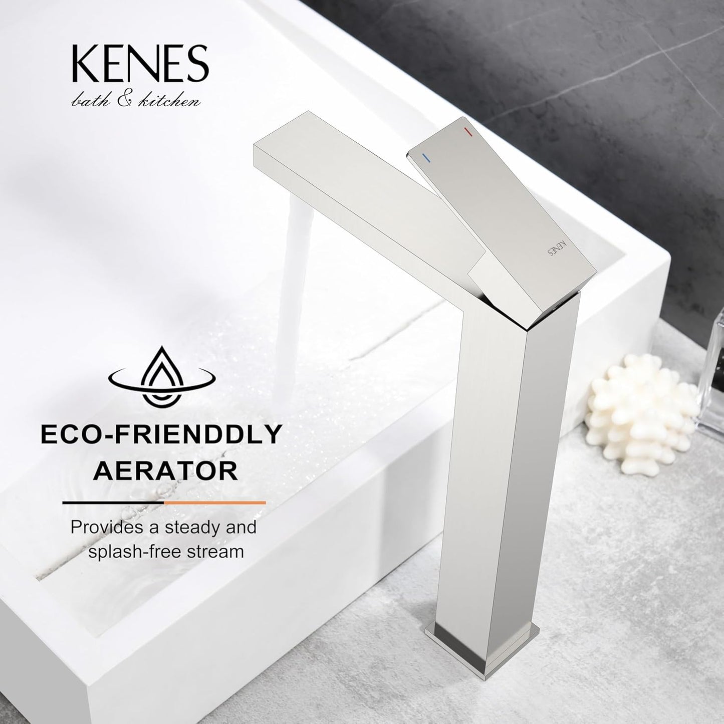 KENES Brushed Nickel Vessel Sink Facuet Single Handle Tall Bathroom Sink Faucet Vanity Bathroom Faucet Basin Mixer Tap with Water Supply Hose and Pop Up Sink Drain, LJ-9031A