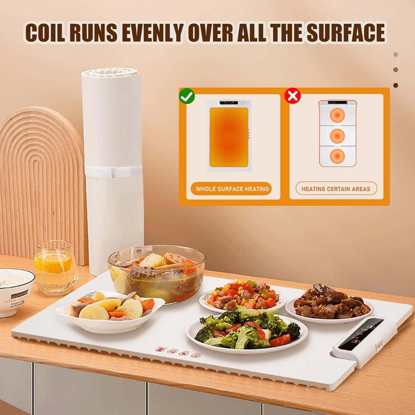 Warming Mat for Food,Electric Warming Tray Full Surface Heating,Food Warmer with Adjustable Temperature, Food Warmers for Parties|Buffets|Gatherings,Rollable and Portable,Auto Shut-Off,Everyday Use