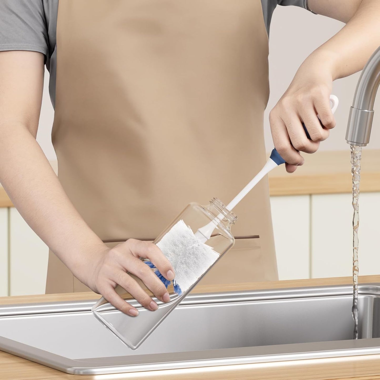 Amazer Bottle Brush Cleaner, Long Flexible Handle Bottle Brush Scrub for Water Bottles, Glasswares, Tumblers, Travel Coffee Mugs, 2 Pack