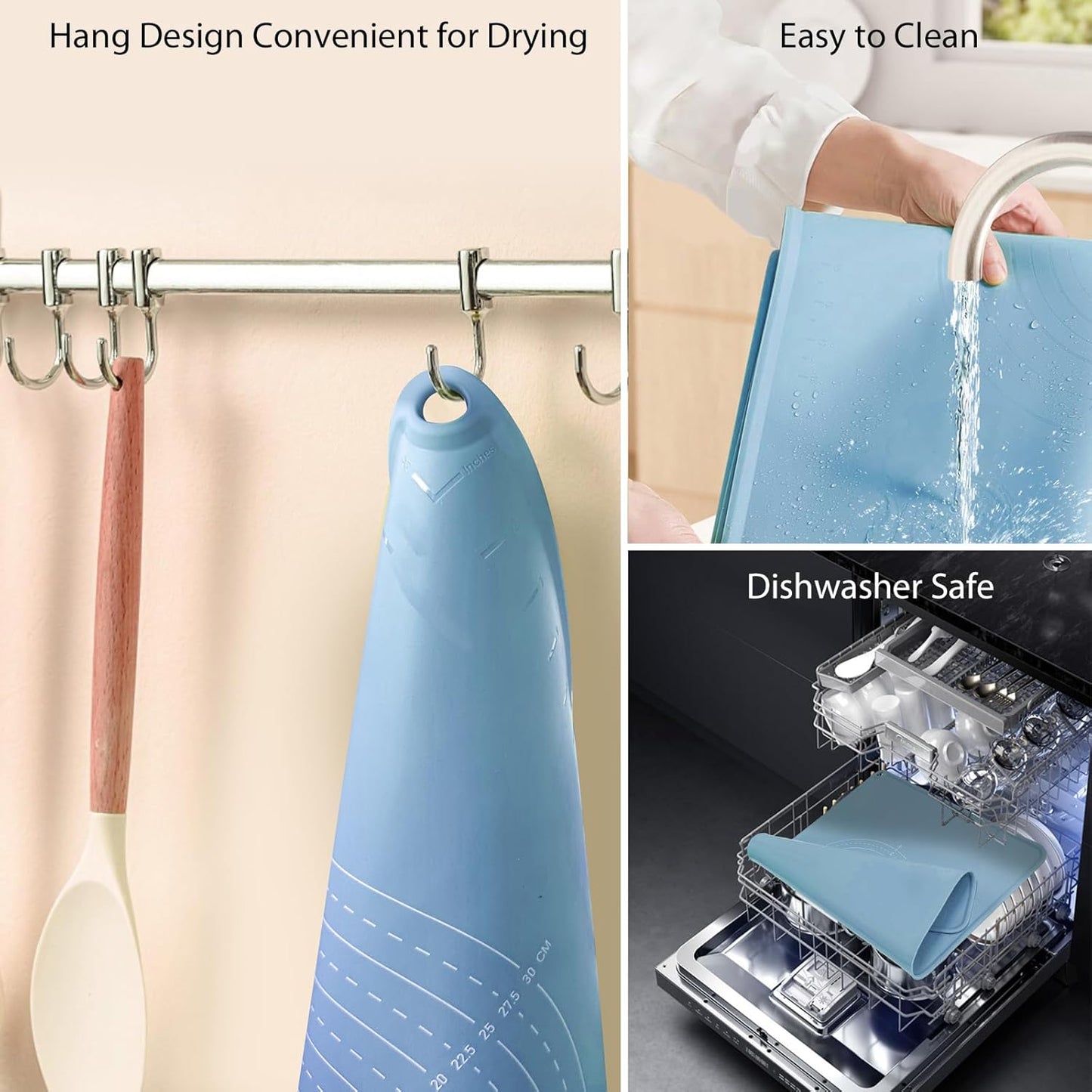 Silicone Pastry Mat 28" x 20" Extra Thick Dough Rolling Mat with Measurements and Edge Heightening, Non-stick Food Grade Silicone Baking Mats for Pastry, Bread, Cookies, Pizza, Fondant, Pasta