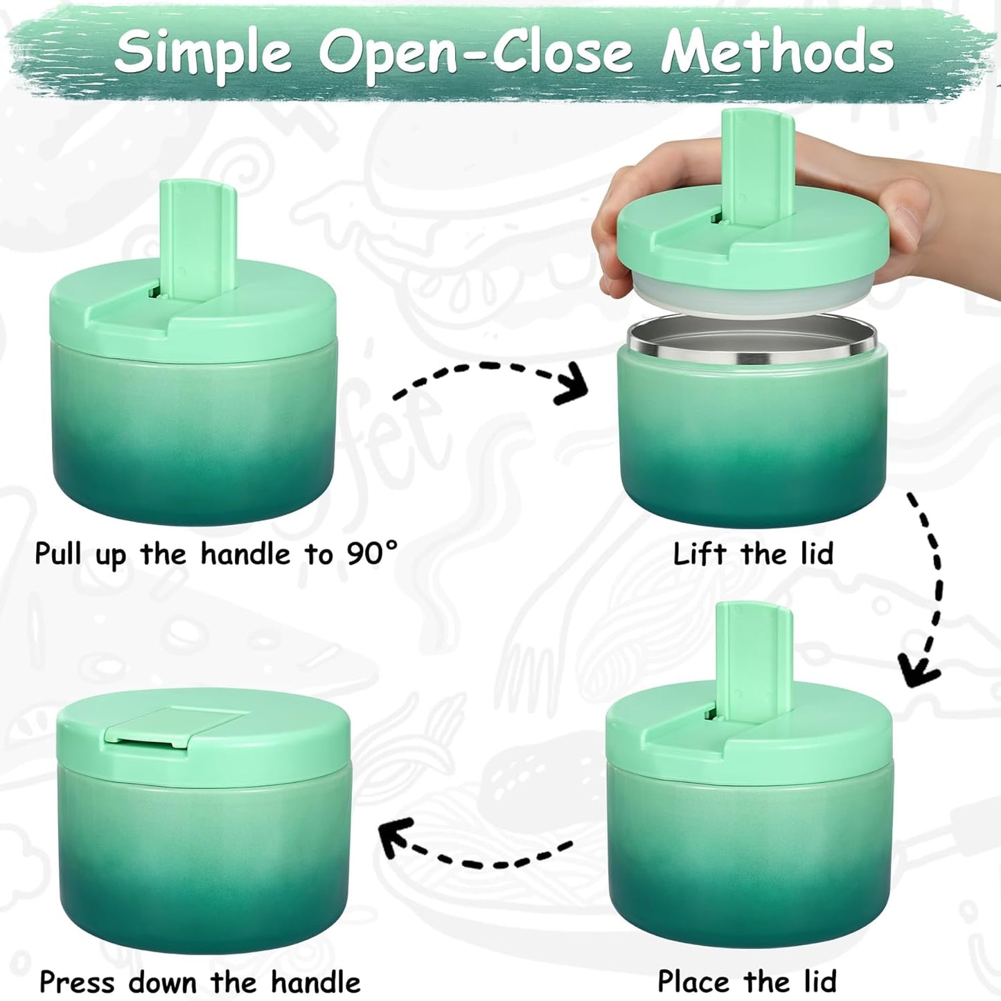 12oz Insulated Vacuum Food Jar with Buckle Lid Wide Mouth Soup Thermo for Hot Food Kids Leakproof Stainless Steel Lunch Container (Gradient Green, 12OZ)